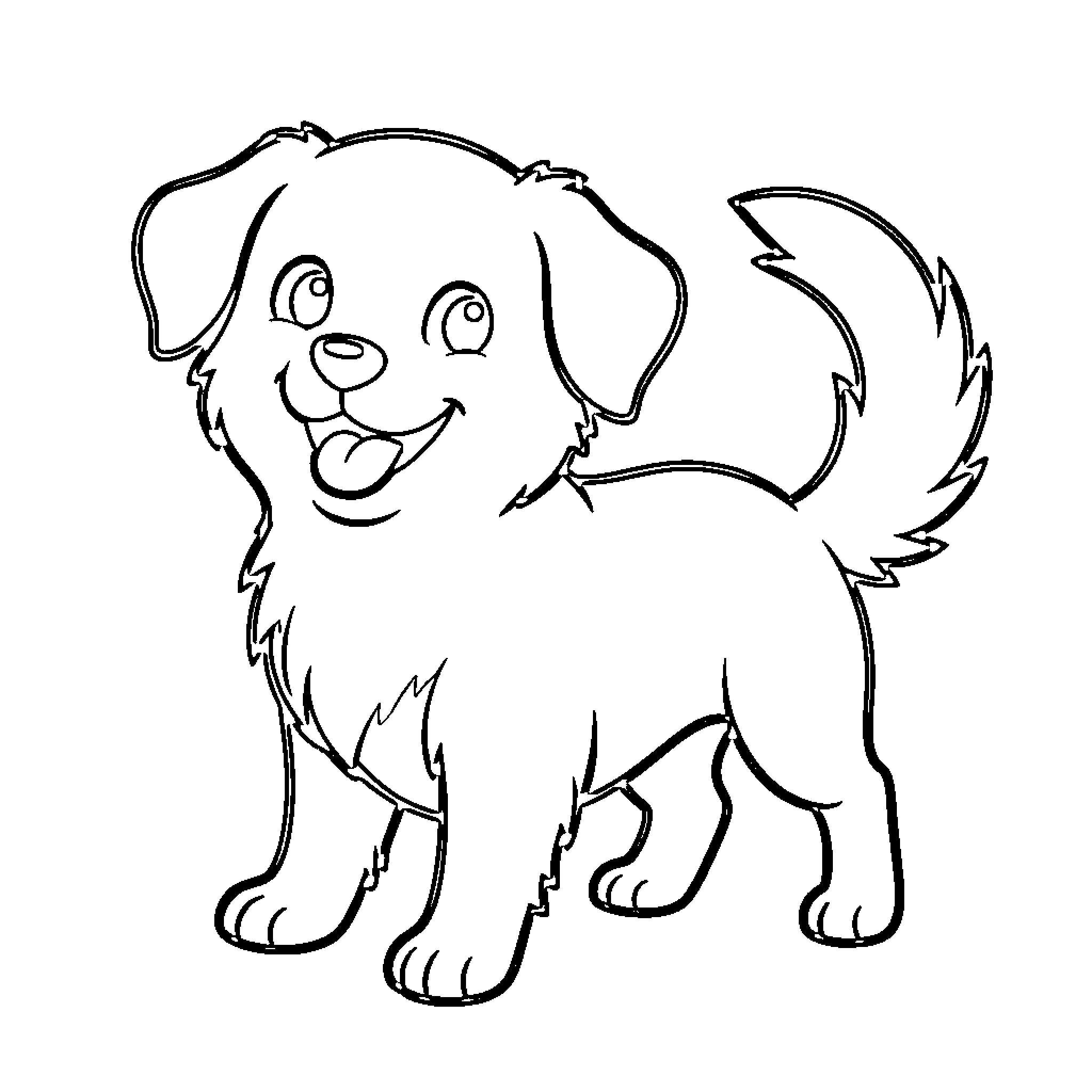 Dog in a playful pose Coloring Page (free black-and-white line drawing printable PDF for all, from beginners to advanced learners, including children, teens, adults, and seniors)