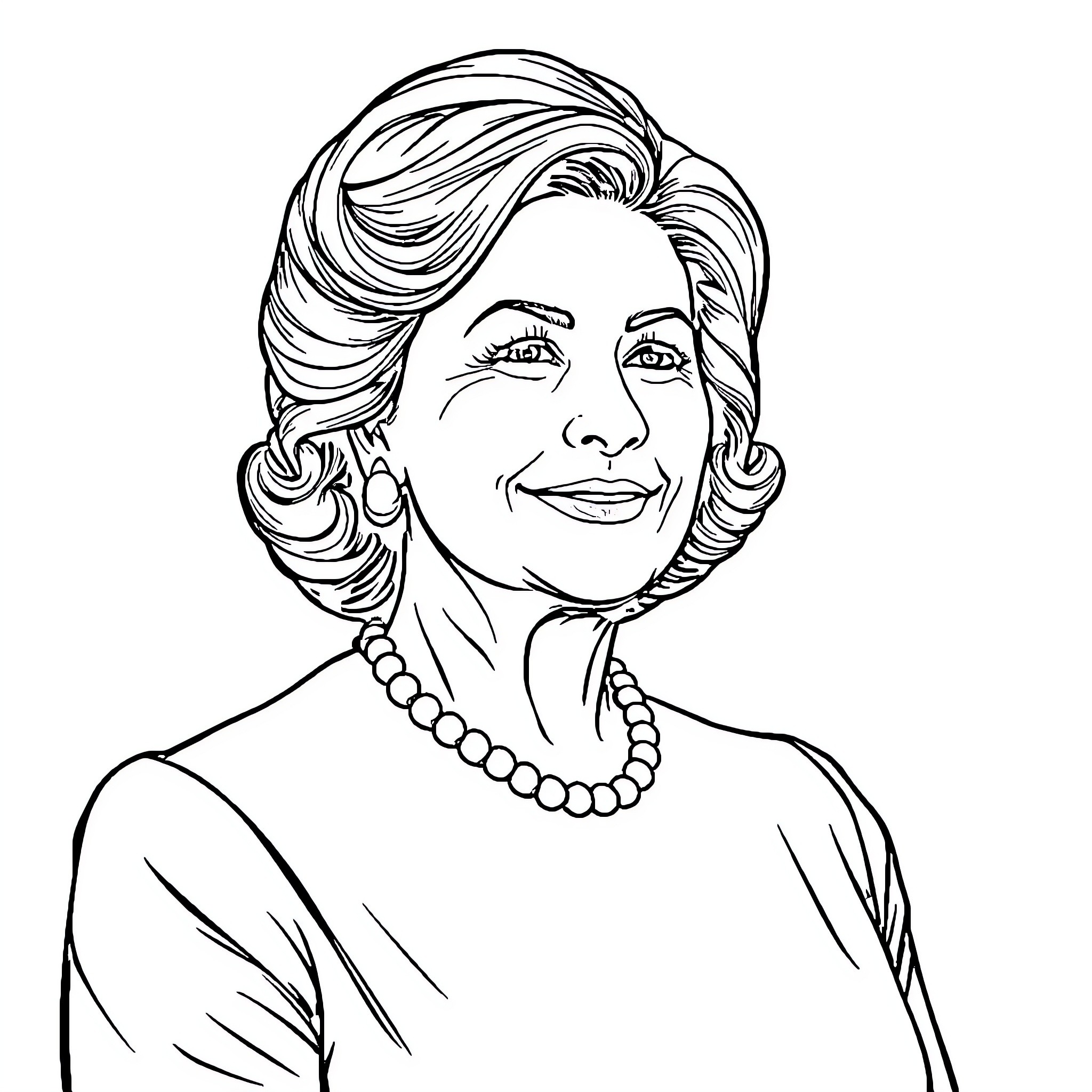 Mrs. Taft's Joyful Expression and Elegant Attire Coloring Page (free black-and-white line drawing printable PDF for all, from beginners to advanced learners, including children, teens, adults, and seniors)