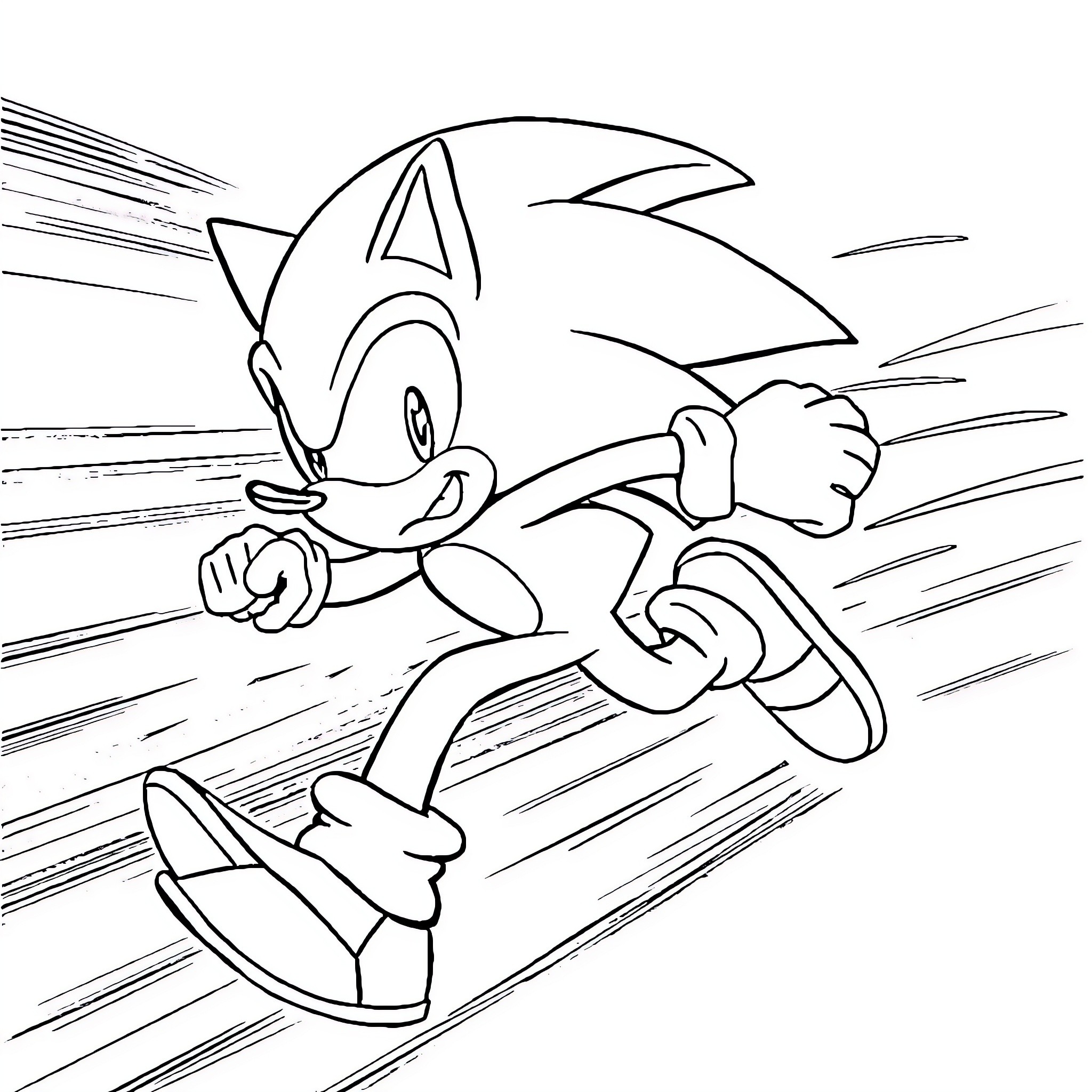Sonic speeding through the environment Coloring Page (free black-and-white line drawing printable PDF for all, from beginners to advanced learners, including children, teens, adults, and seniors)
