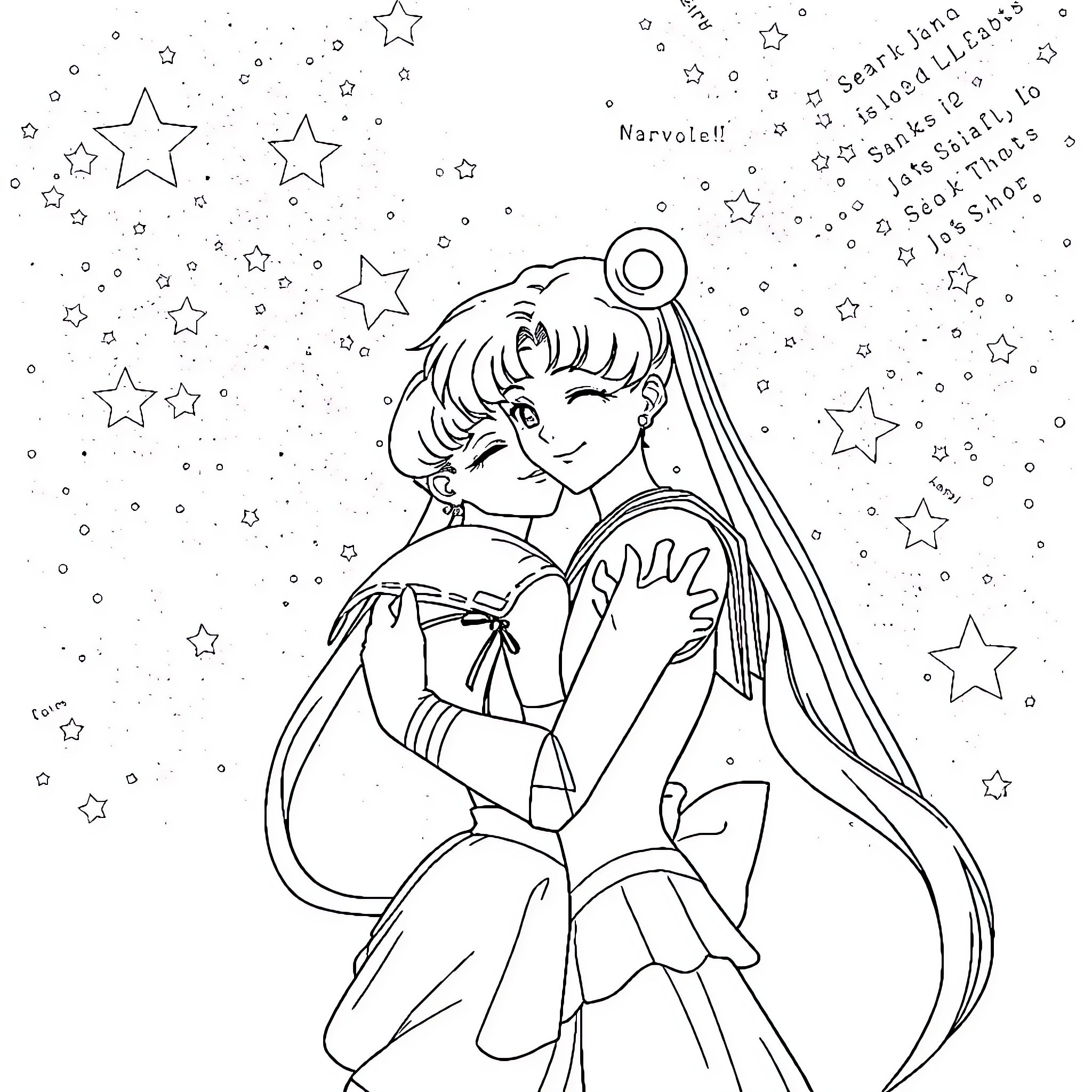 Sailor Moon's starry adventure Coloring Page (free black-and-white line drawing printable PDF for all, from beginners to advanced learners, including children, teens, adults, and seniors)