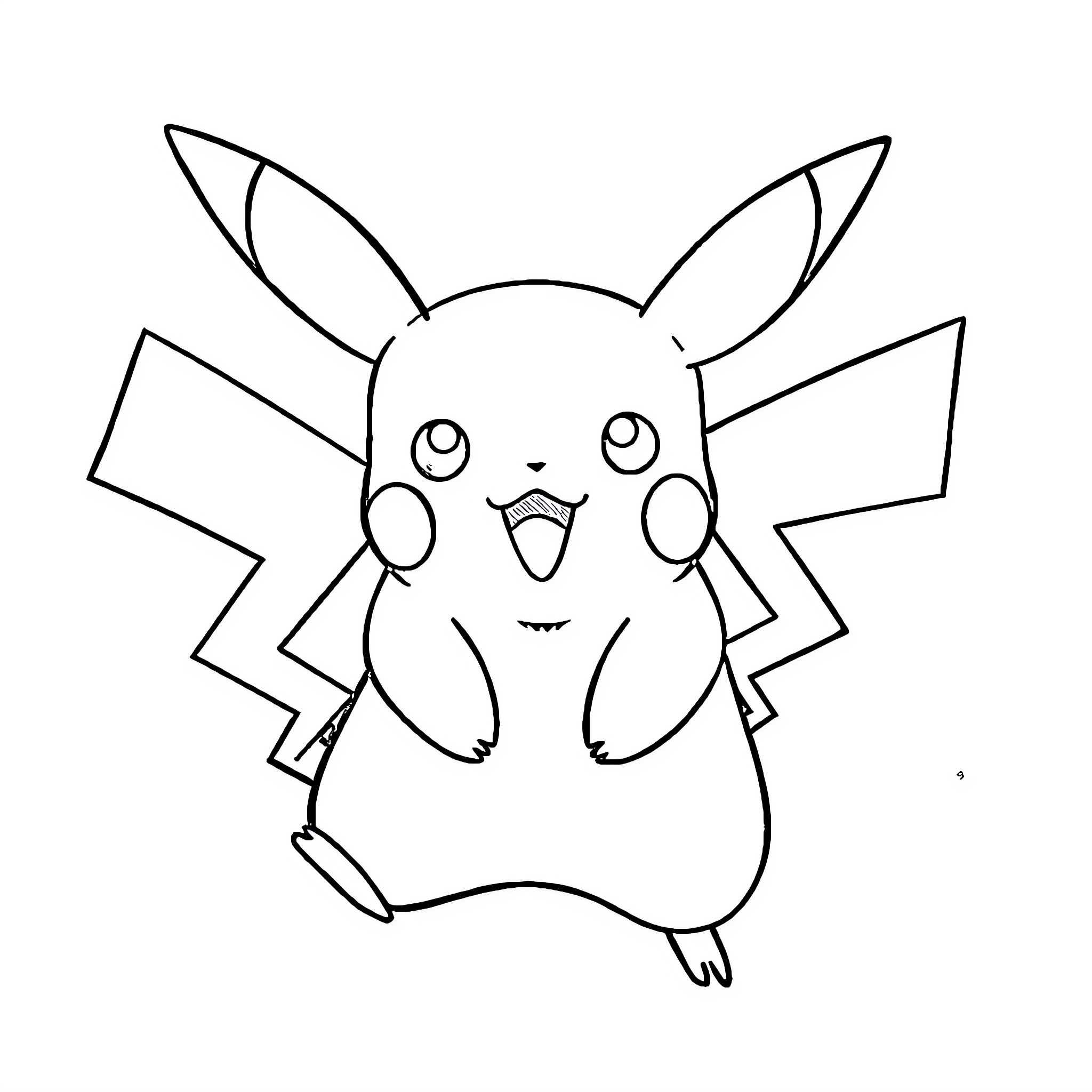 Pikachu expressing delight and excitement Coloring Page (free black-and-white line drawing printable PDF for all, from beginners to advanced learners, including children, teens, adults, and seniors)