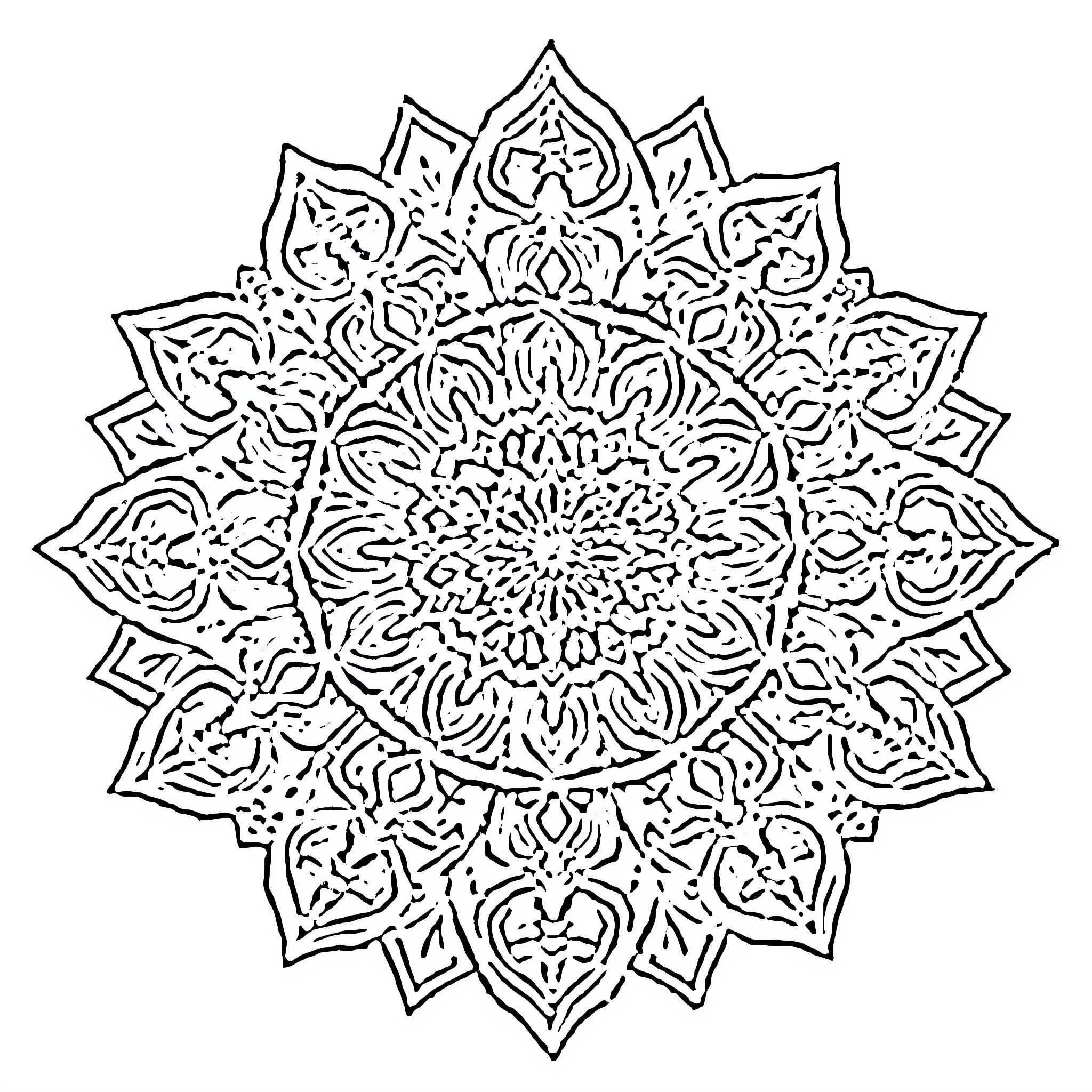 Mandalas with intricate floral patterns Coloring Page (free black-and-white line drawing printable PDF for all, from beginners to advanced learners, including children, teens, adults, and seniors)