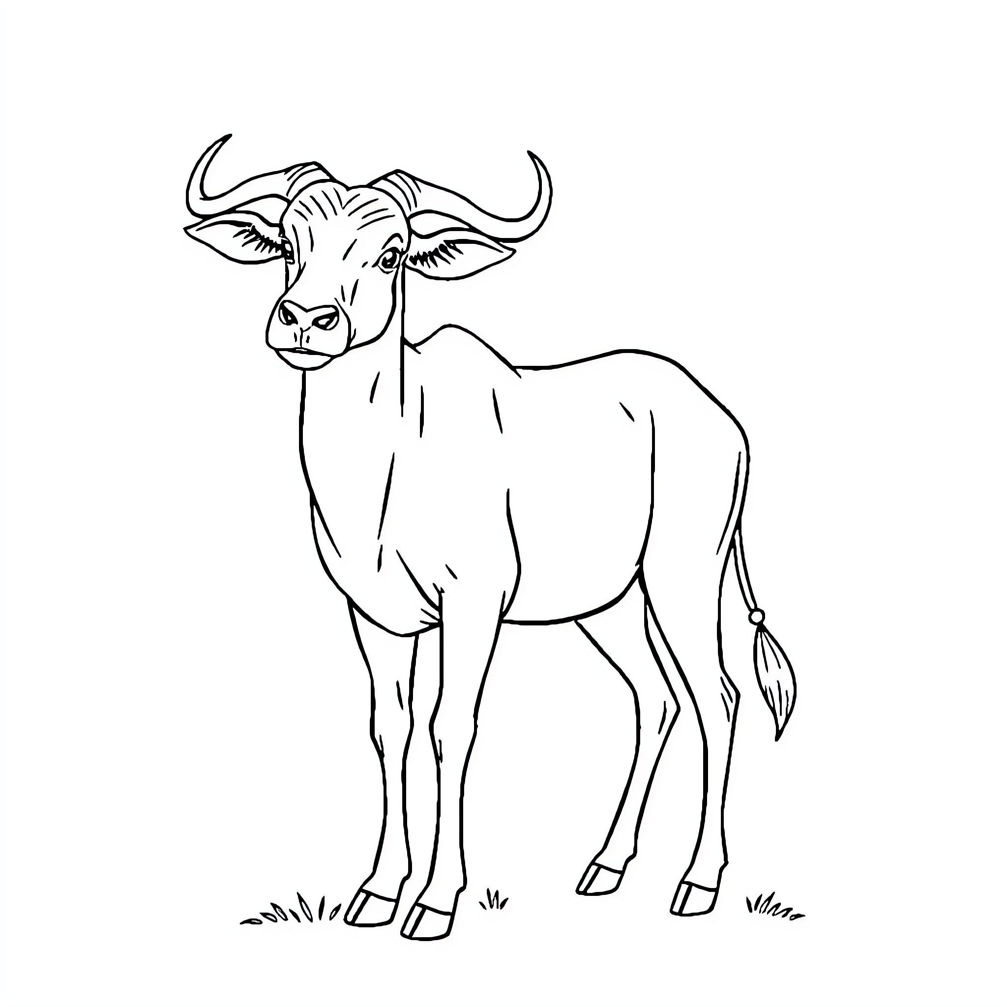 Cow standing in the field Coloring Page (free black-and-white line drawing printable PDF for all, from beginners to advanced learners, including children, teens, adults, and seniors)