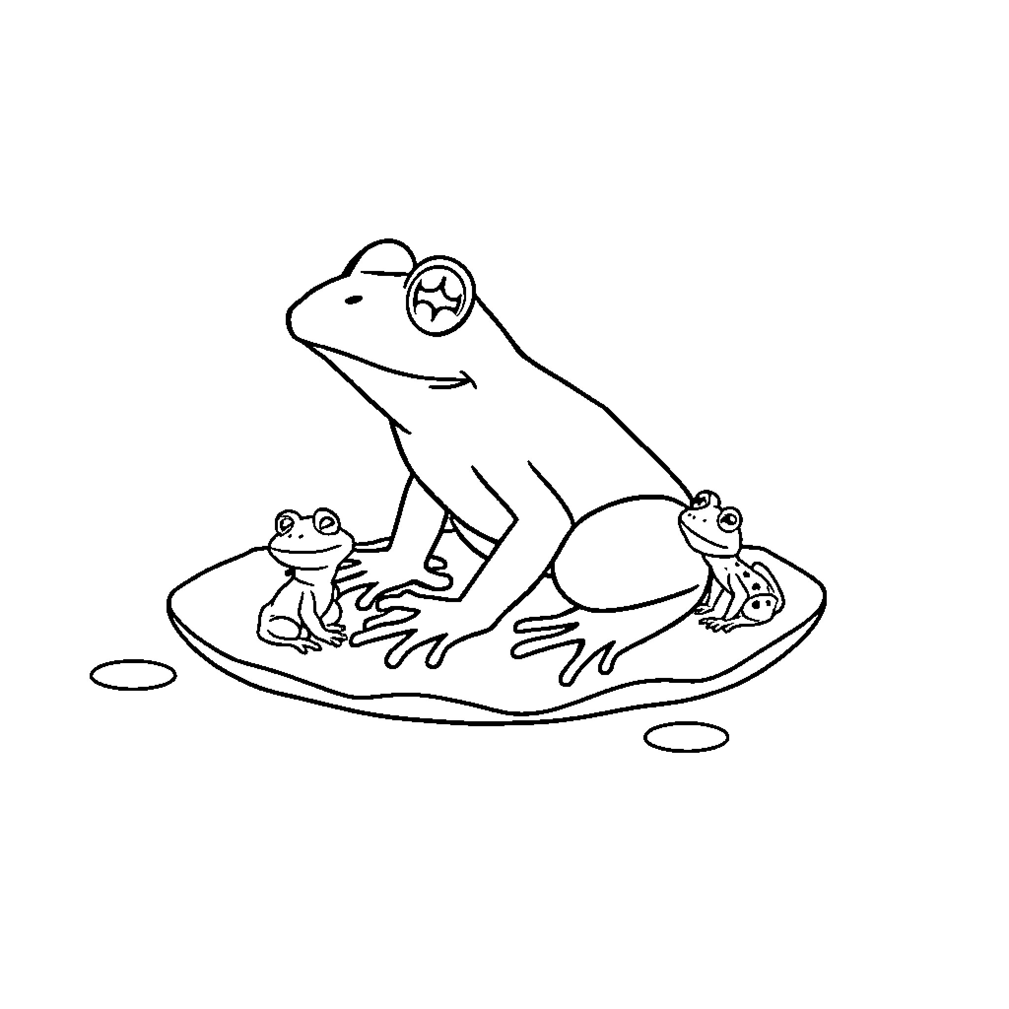 Frog enjoying time with friends Coloring Page (free black-and-white line drawing printable PDF for all, from beginners to advanced learners, including children, teens, adults, and seniors)