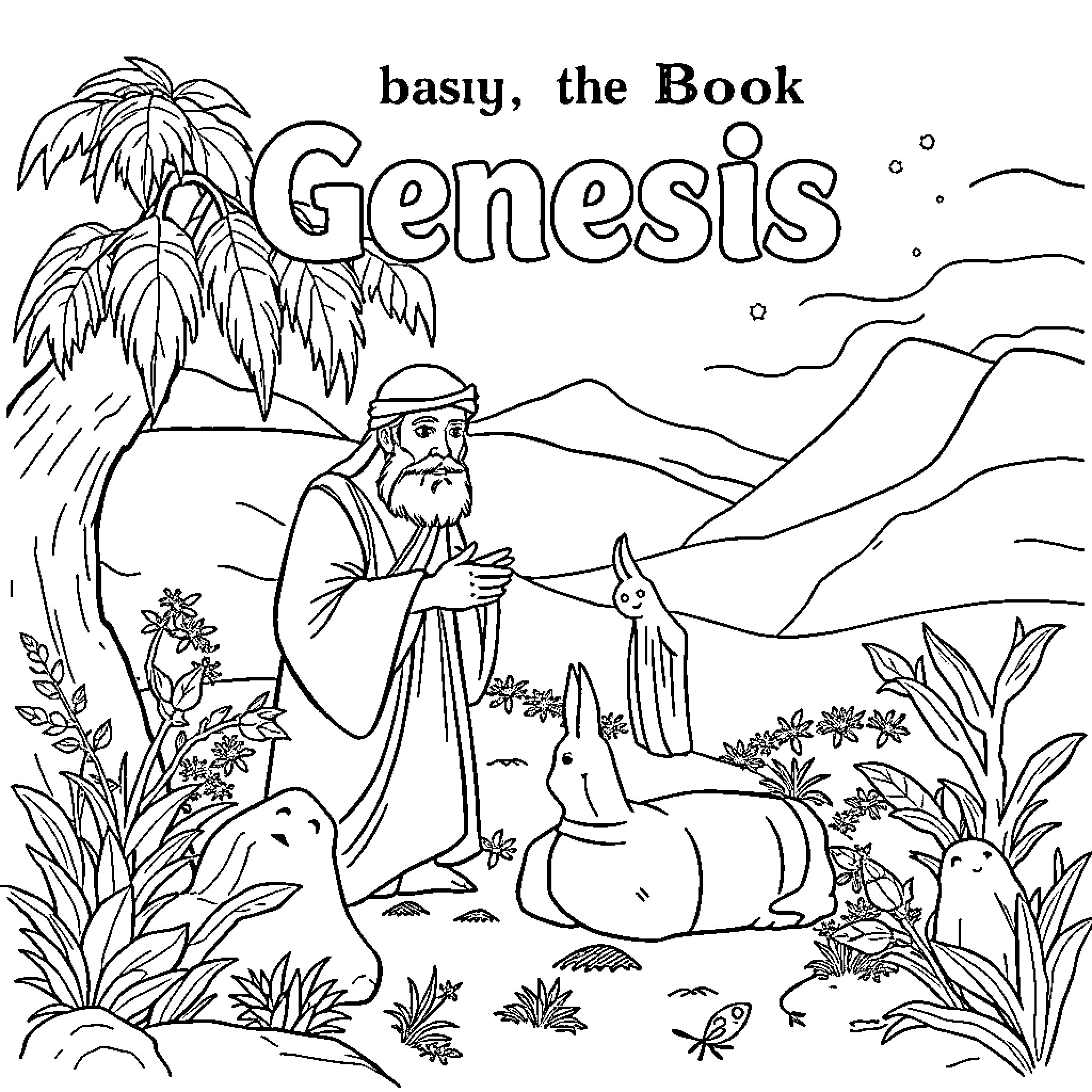 Bible story of the Book of Genesis Coloring Page (free black-and-white line drawing printable PDF for all, from beginners to advanced learners, including children, teens, adults, and seniors)