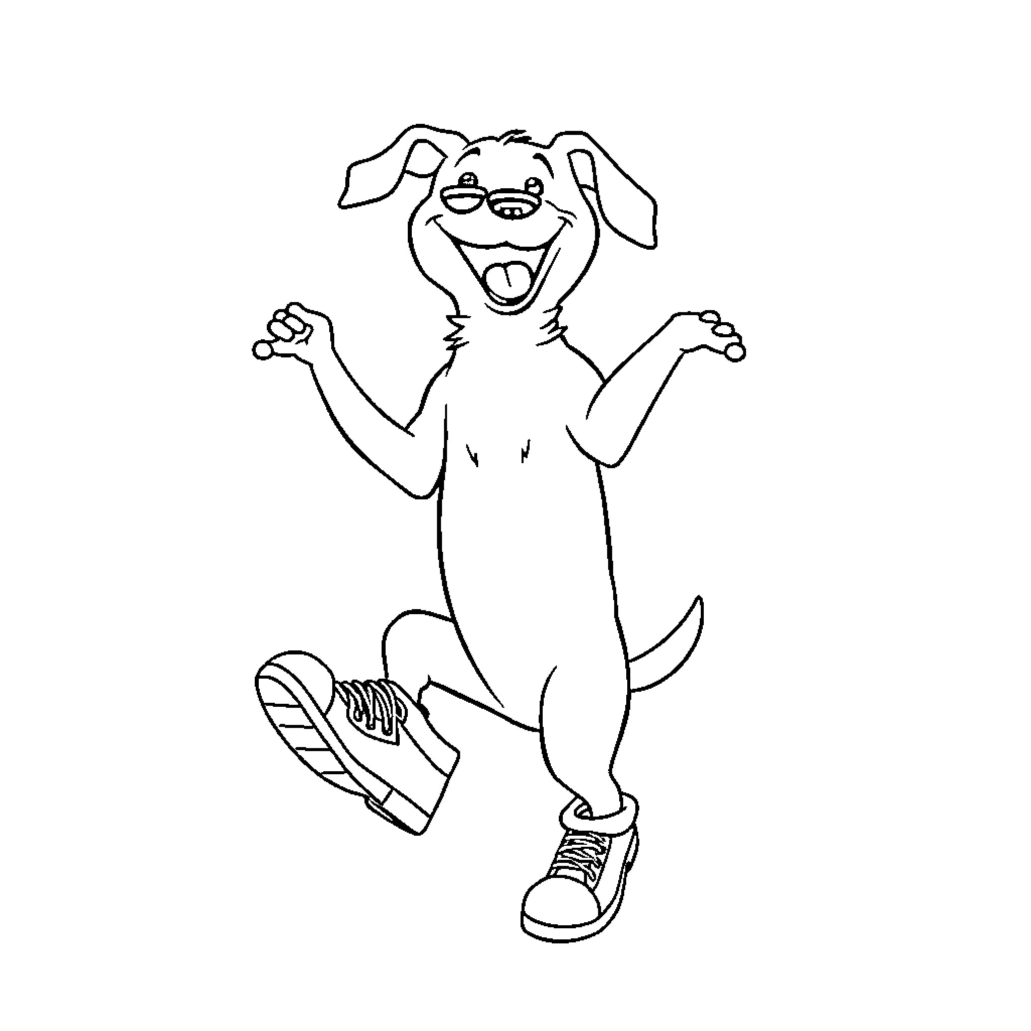 Dog excitedly jumping and celebrating Coloring Page (free black-and-white line drawing printable PDF for all, from beginners to advanced learners, including children, teens, adults, and seniors)