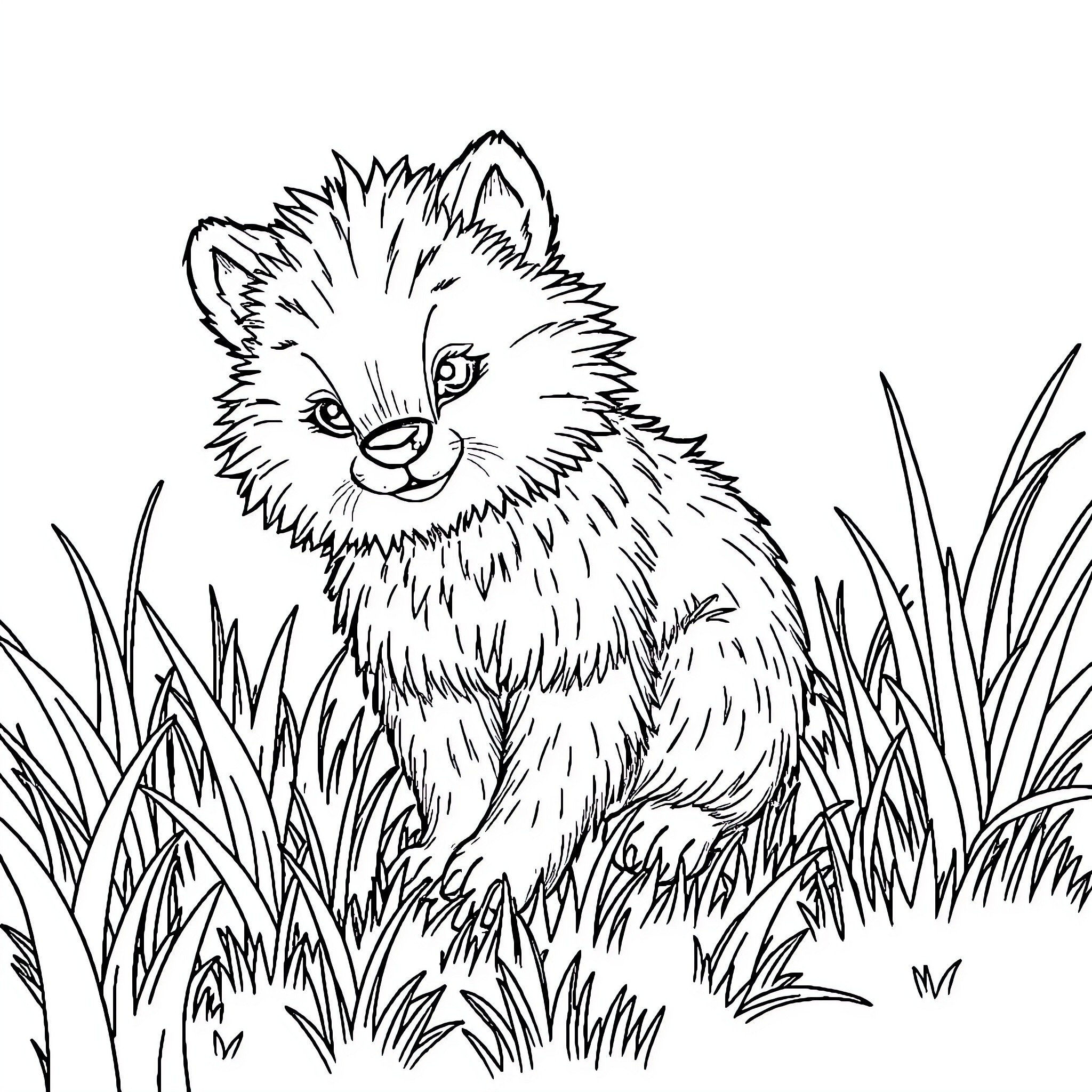 Animal playing in the grassy field Coloring Page (free black-and-white line drawing printable PDF for all, from beginners to advanced learners, including children, teens, adults, and seniors)
