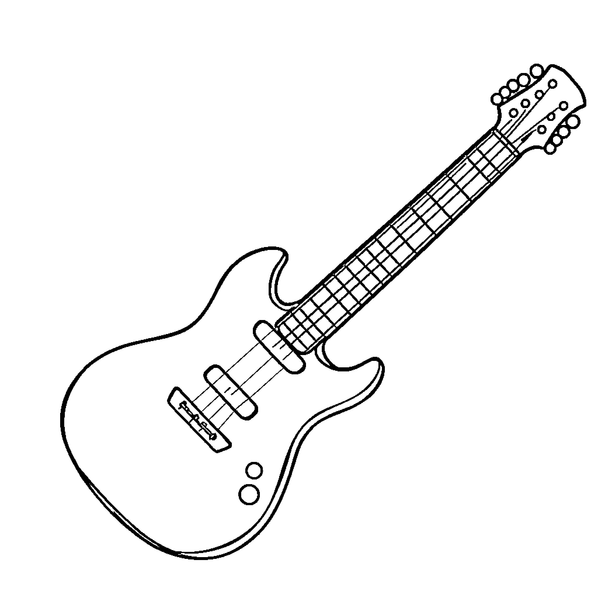Guitar in simple black and white line art Coloring Page (free black-and-white line drawing printable PDF for all, from beginners to advanced learners, including children, teens, adults, and seniors)