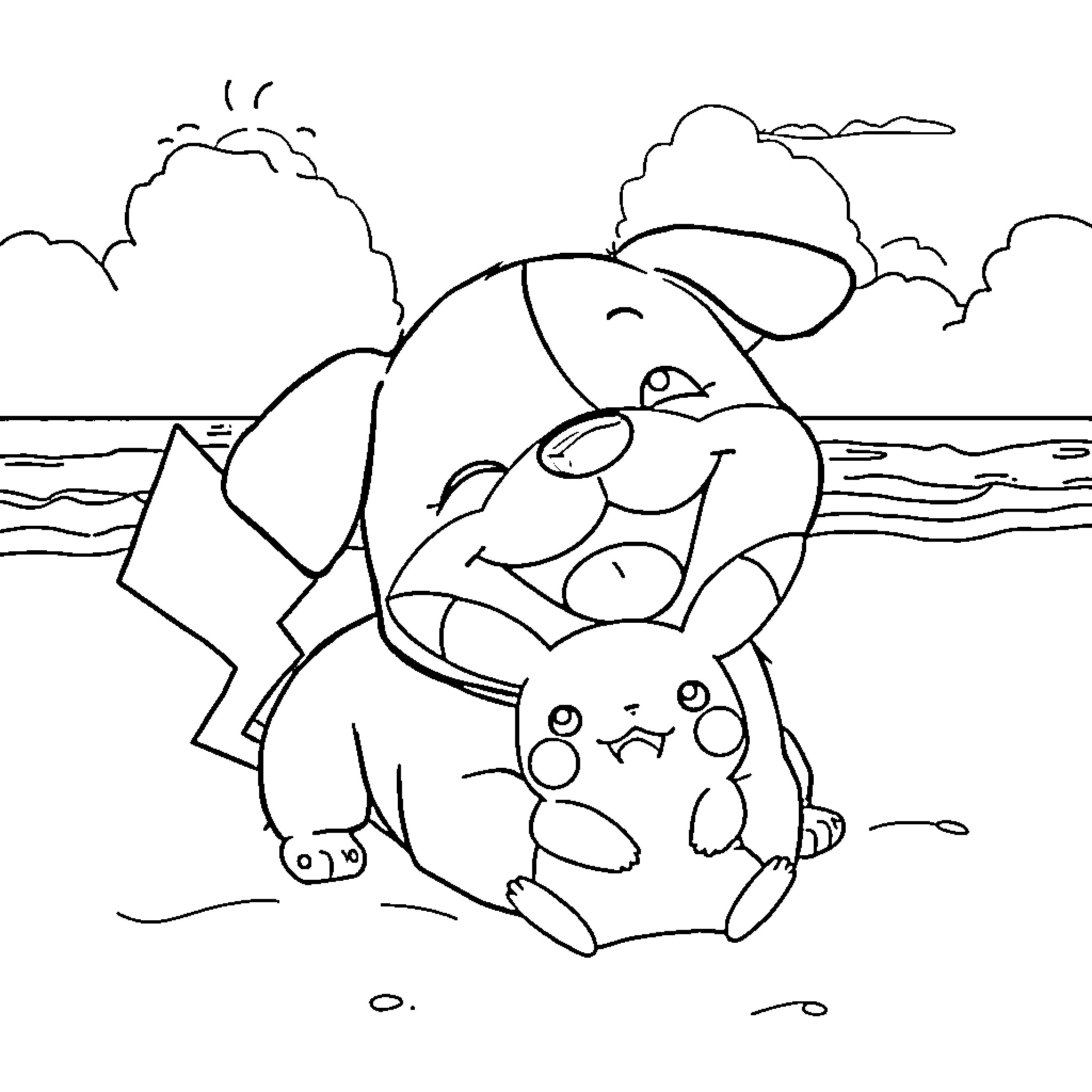 Dog and Puppy Playing by the Beach Coloring Page (free black-and-white line drawing printable PDF for all, from beginners to advanced learners, including children, teens, adults, and seniors)
