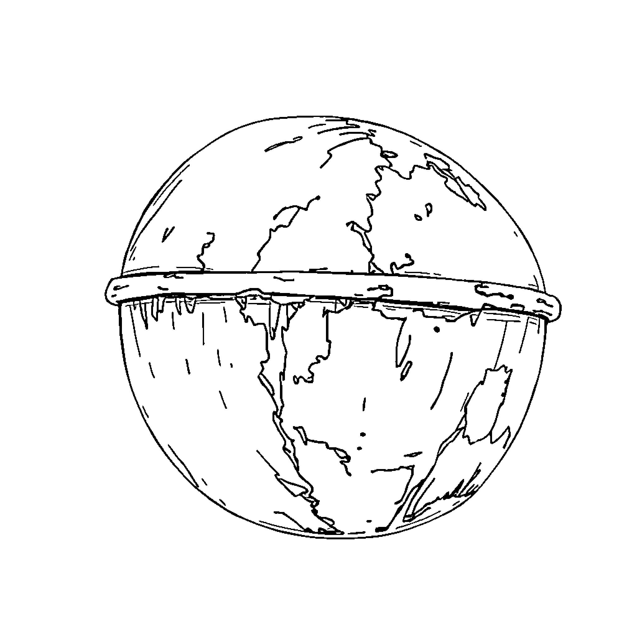 Old Globe with Continents Outlined Coloring Page (free black-and-white line drawing printable PDF for all, from beginners to advanced learners, including children, teens, adults, and seniors)