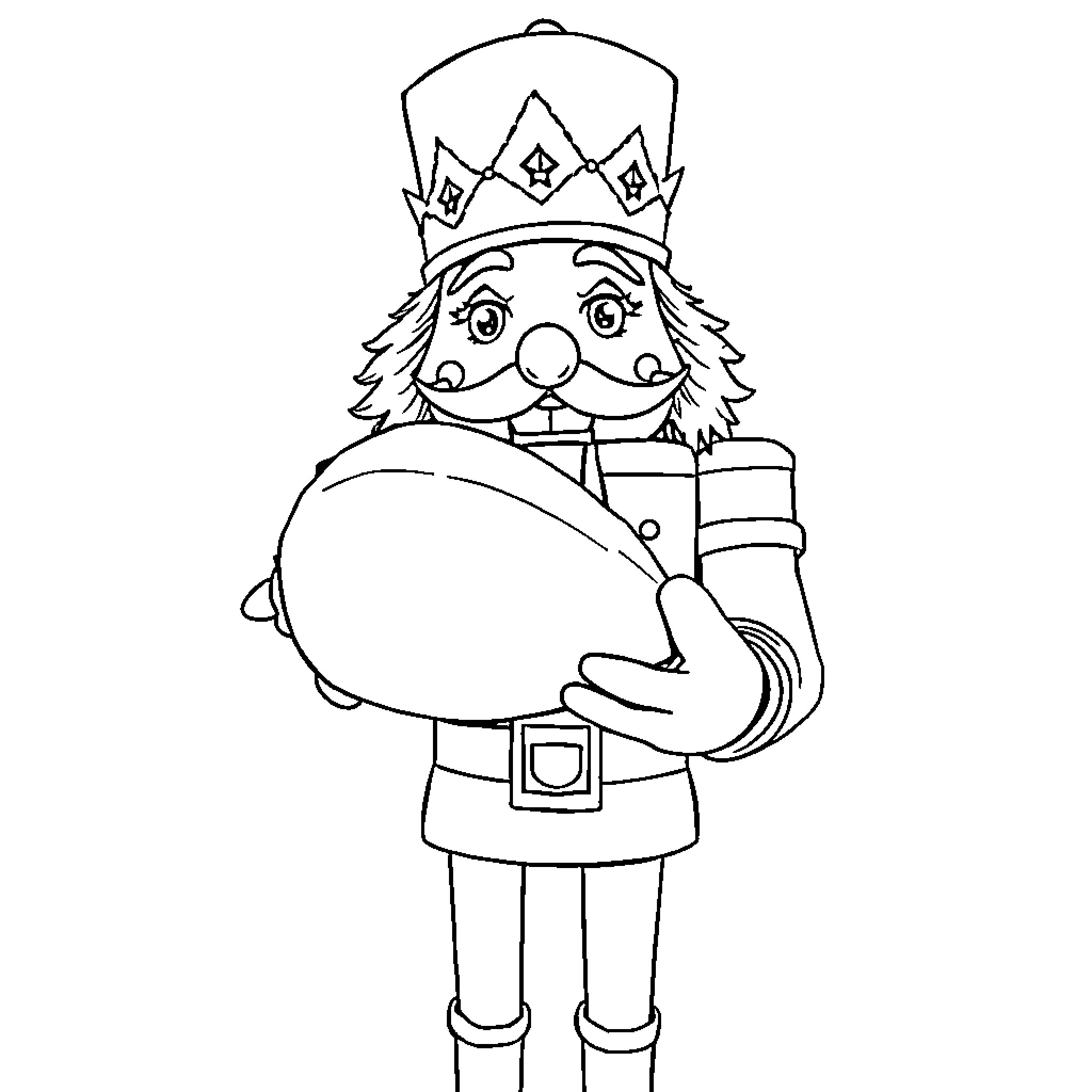 Nutcracker Soldier in Festive Uniform Coloring Page (free black-and-white line drawing printable PDF for all, from beginners to advanced learners, including children, teens, adults, and seniors)