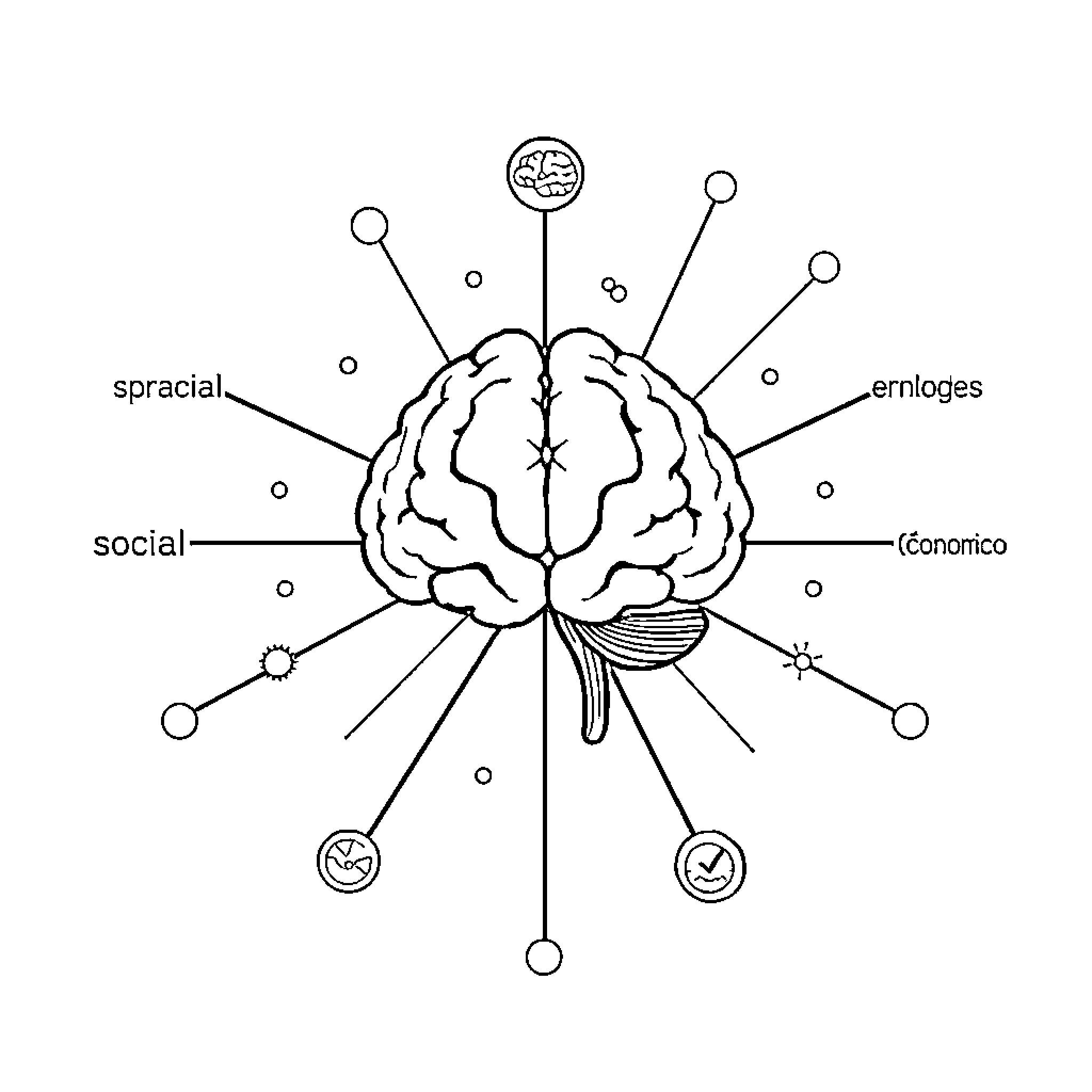 Brain's Multifaceted Functions Coloring Page (free black-and-white line drawing printable PDF for all, from beginners to advanced learners, including children, teens, adults, and seniors)