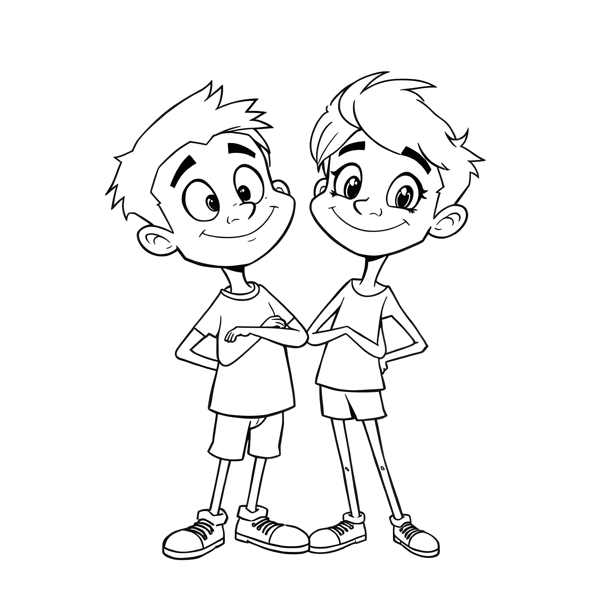 Trump's Cartoon Sidekicks in Casual Outfits Coloring Page (free black-and-white line drawing printable PDF for all, from beginners to advanced learners, including children, teens, adults, and seniors)