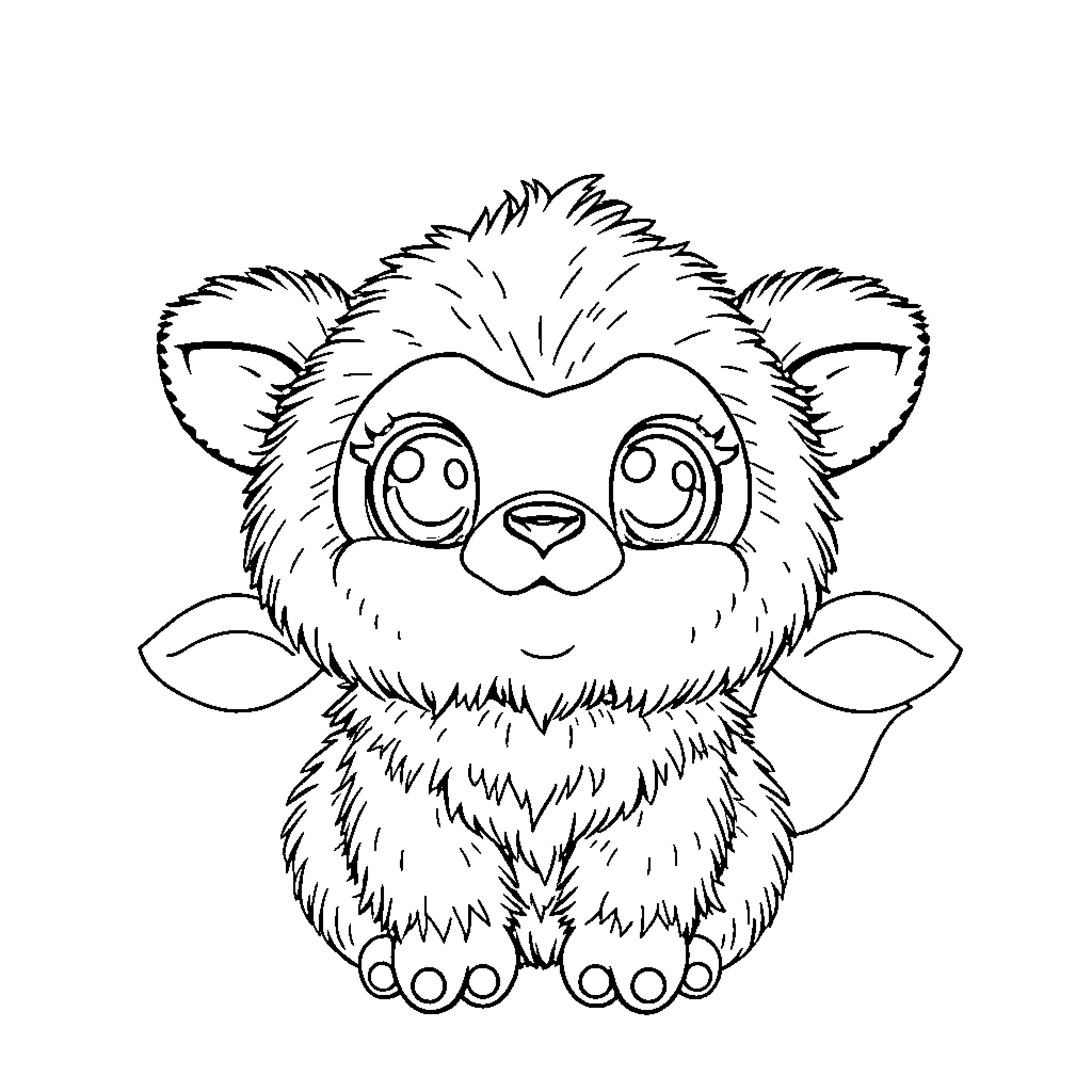 Labubu the Adorable Furry Creature Coloring Page (free black-and-white line drawing printable PDF for all, from beginners to advanced learners, including children, teens, adults, and seniors)