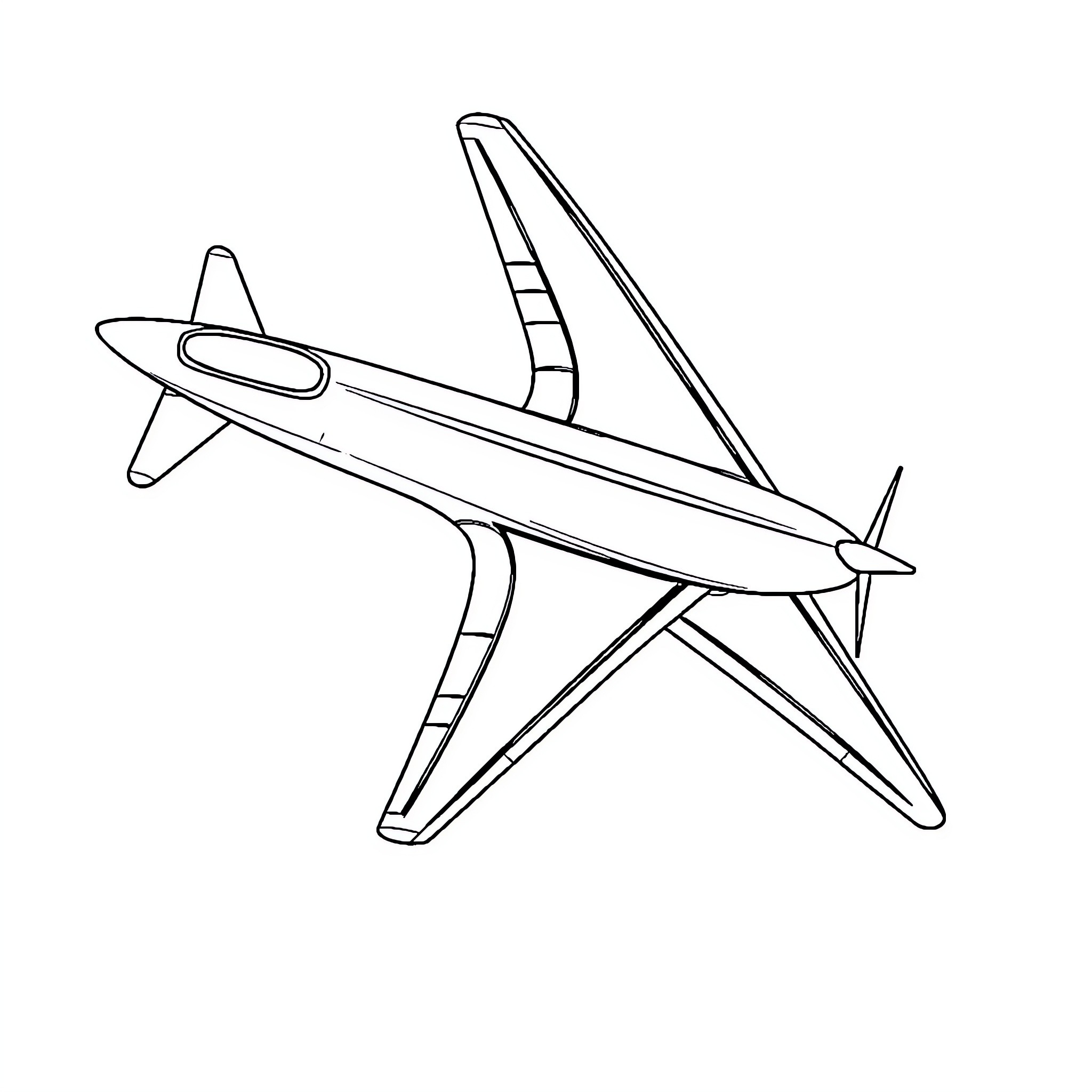 Airplane in mid-flight maneuver Coloring Page (free black-and-white line drawing printable PDF for all, from beginners to advanced learners, including children, teens, adults, and seniors)
