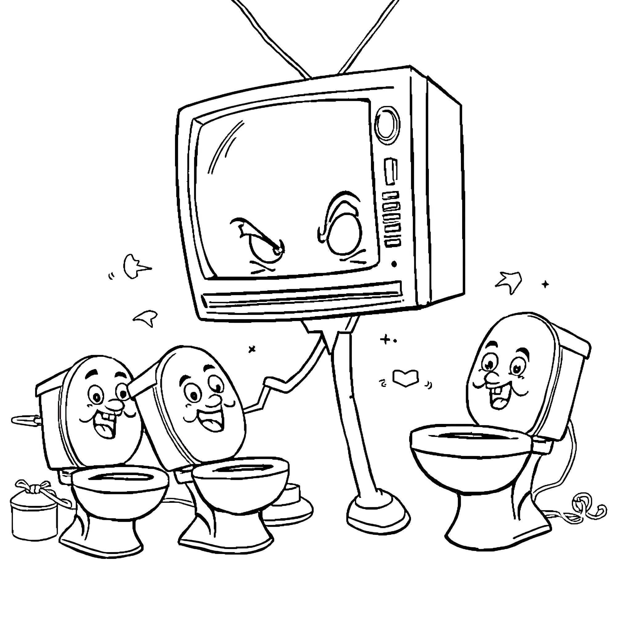 Toilet humor with personified appliances Coloring Page (free black-and-white line drawing printable PDF for all, from beginners to advanced learners, including children, teens, adults, and seniors)