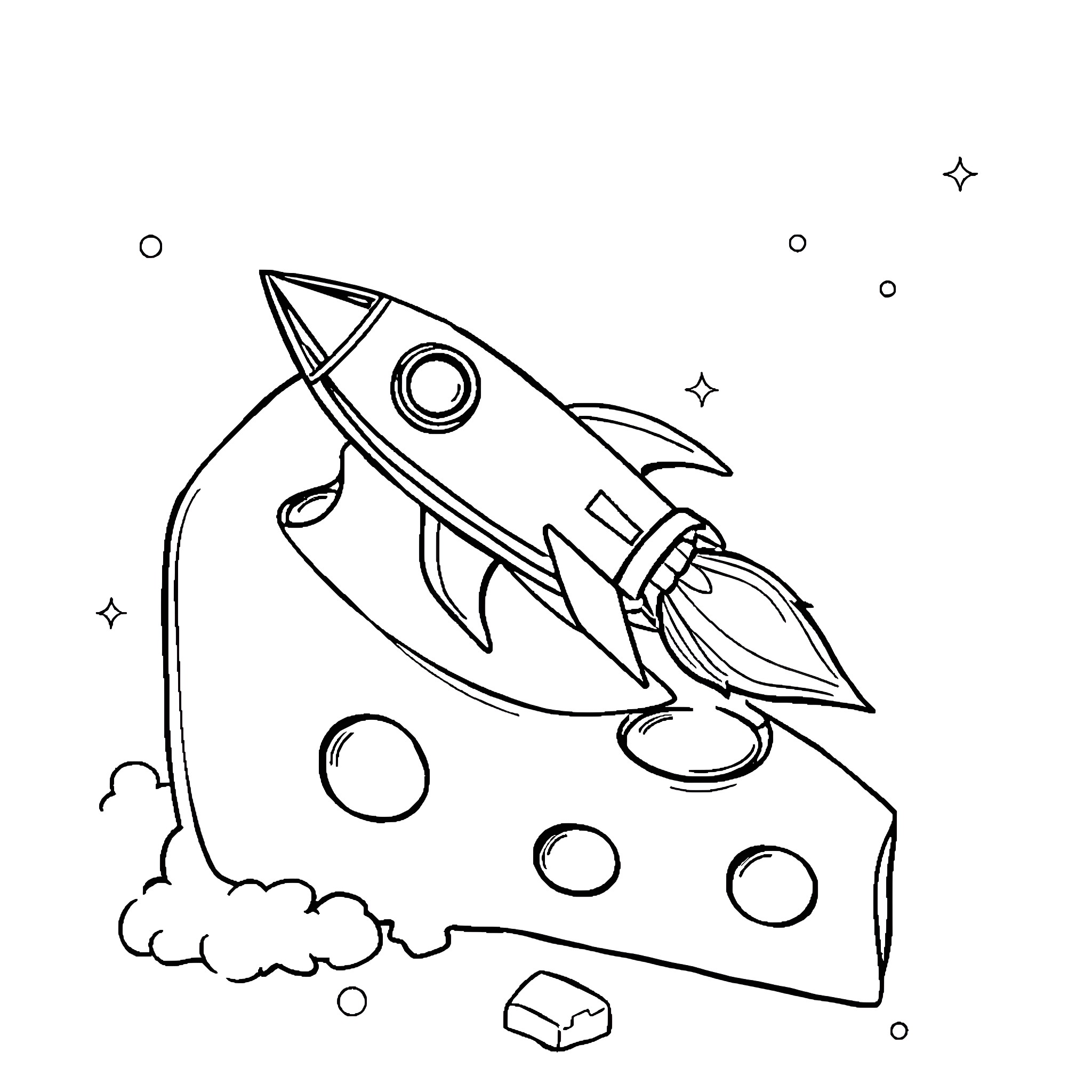 Rocket blasting off into the cosmos Coloring Page (free black-and-white line drawing printable PDF for all, from beginners to advanced learners, including children, teens, adults, and seniors)