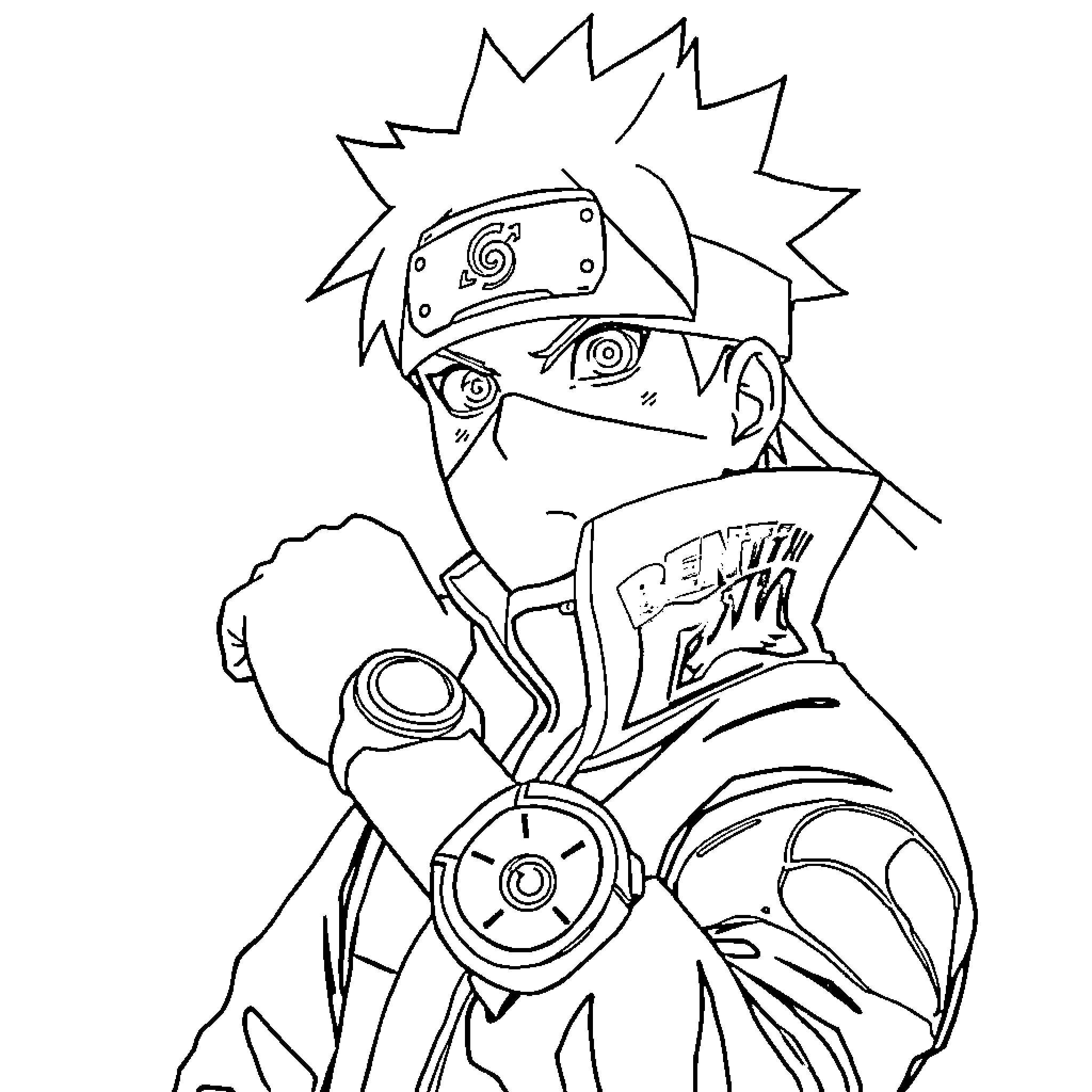 Naruto in action-packed ninja pose Coloring Page (free black-and-white line drawing printable PDF for all, from beginners to advanced learners, including children, teens, adults, and seniors)