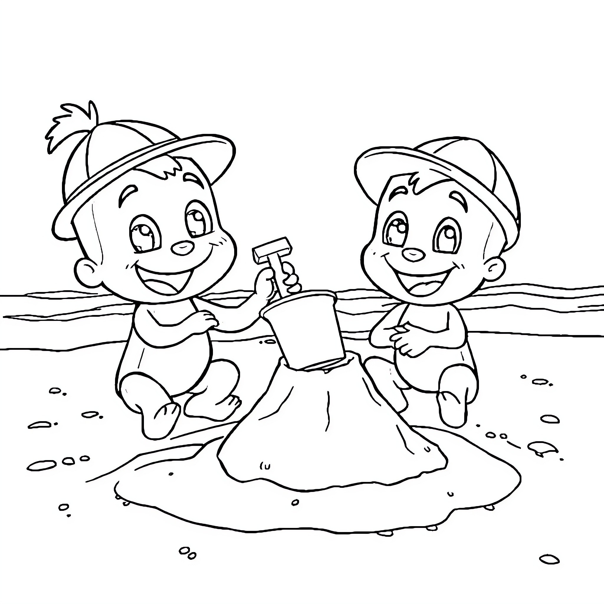 Bluey friends having fun at the beach Coloring Page (free black-and-white line drawing printable PDF for all, from beginners to advanced learners, including children, teens, adults, and seniors)