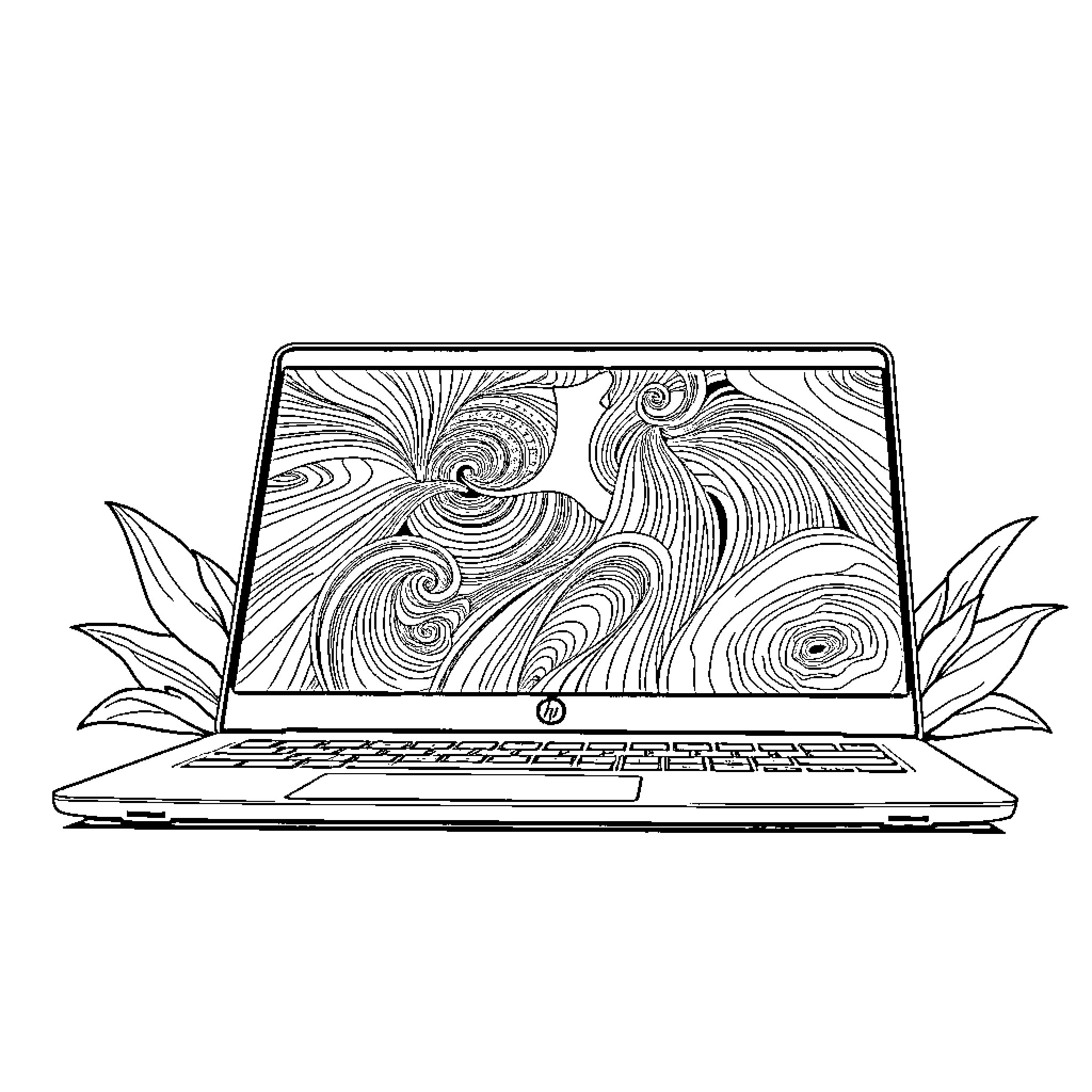 Chromebook with abstract artistic design Coloring Page (free black-and-white line drawing printable PDF for all, from beginners to advanced learners, including children, teens, adults, and seniors)