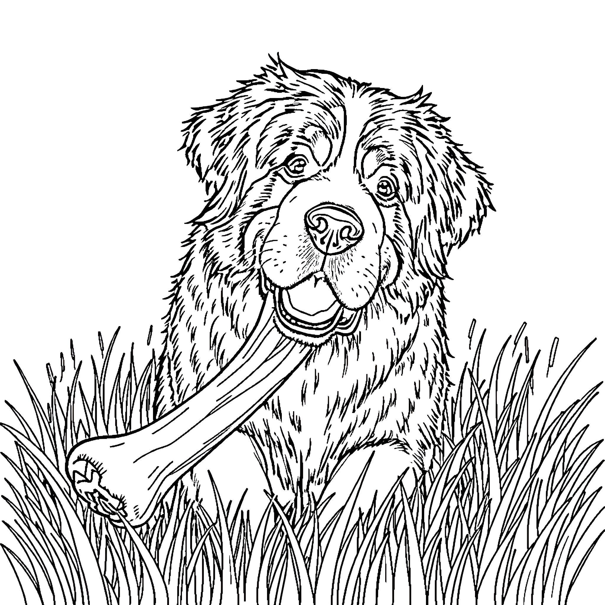 Saint Bernard dog enjoying the outdoors Coloring Page (free black-and-white line drawing printable PDF for all, from beginners to advanced learners, including children, teens, adults, and seniors)
