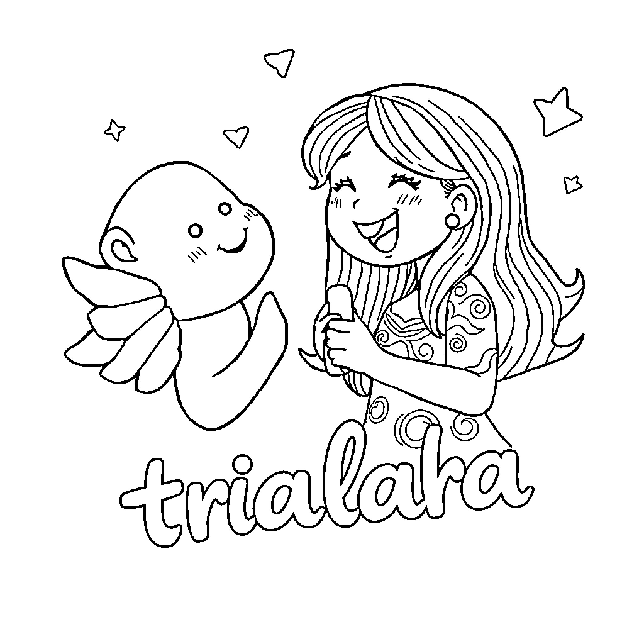 Tralalero's Playful Friendship with Winged Companion Coloring Page (free black-and-white line drawing printable PDF for all, from beginners to advanced learners, including children, teens, adults, and seniors)