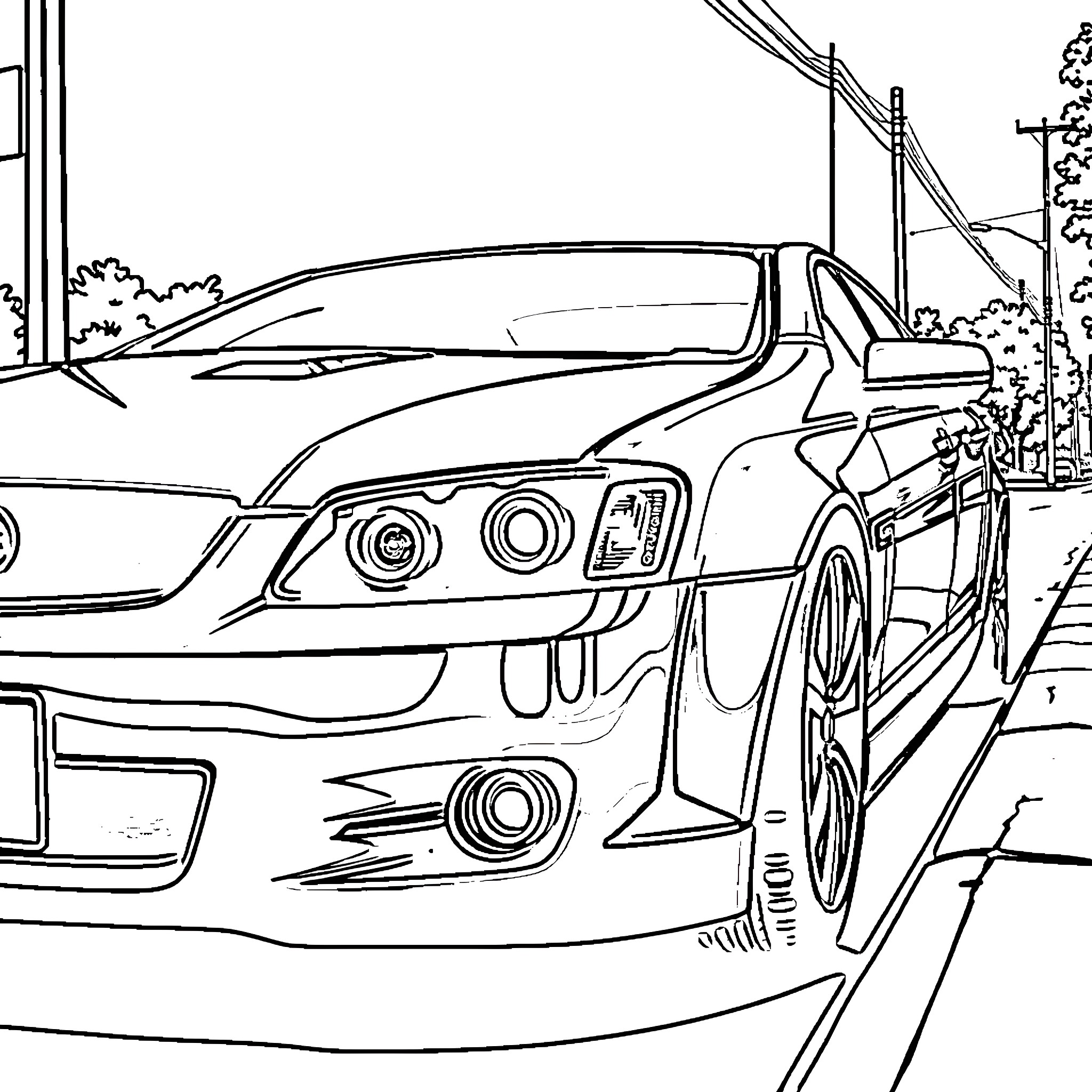 Holden Calais sports car on city street Coloring Page (free black-and-white line drawing printable PDF for all, from beginners to advanced learners, including children, teens, adults, and seniors)