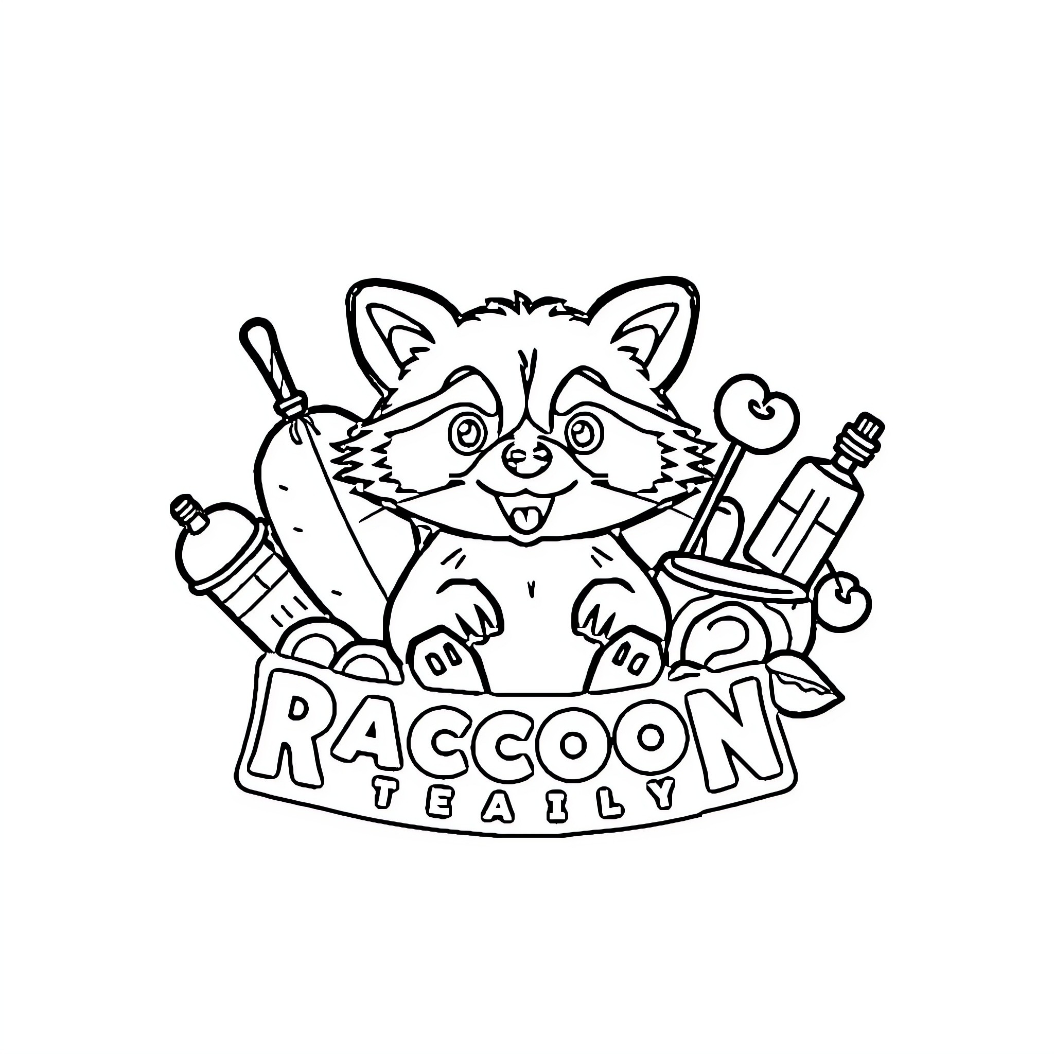 Raccoon repair team at work Coloring Page (free black-and-white line drawing printable PDF for all, from beginners to advanced learners, including children, teens, adults, and seniors)