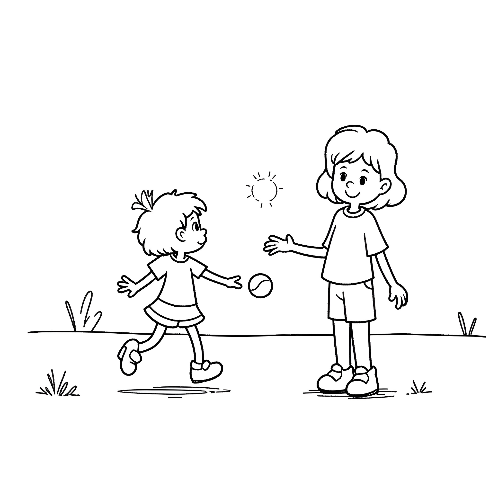 Bluey playing with a friend in the park Coloring Page (free black-and-white line drawing printable PDF for all, from beginners to advanced learners, including children, teens, adults, and seniors)
