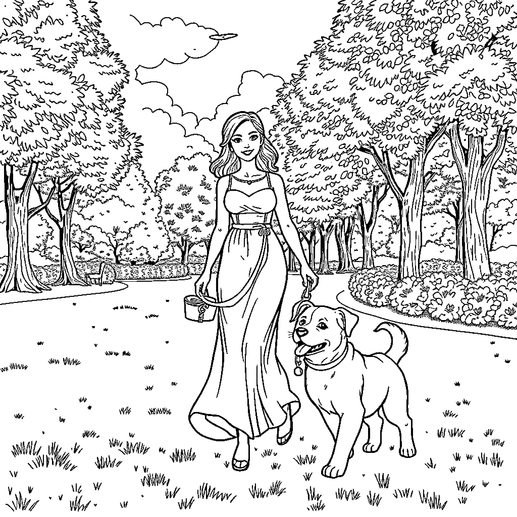 Nala enjoying a peaceful stroll with her companion Coloring Page (free black-and-white line drawing printable PDF for all, from beginners to advanced learners, including children, teens, adults, and seniors)