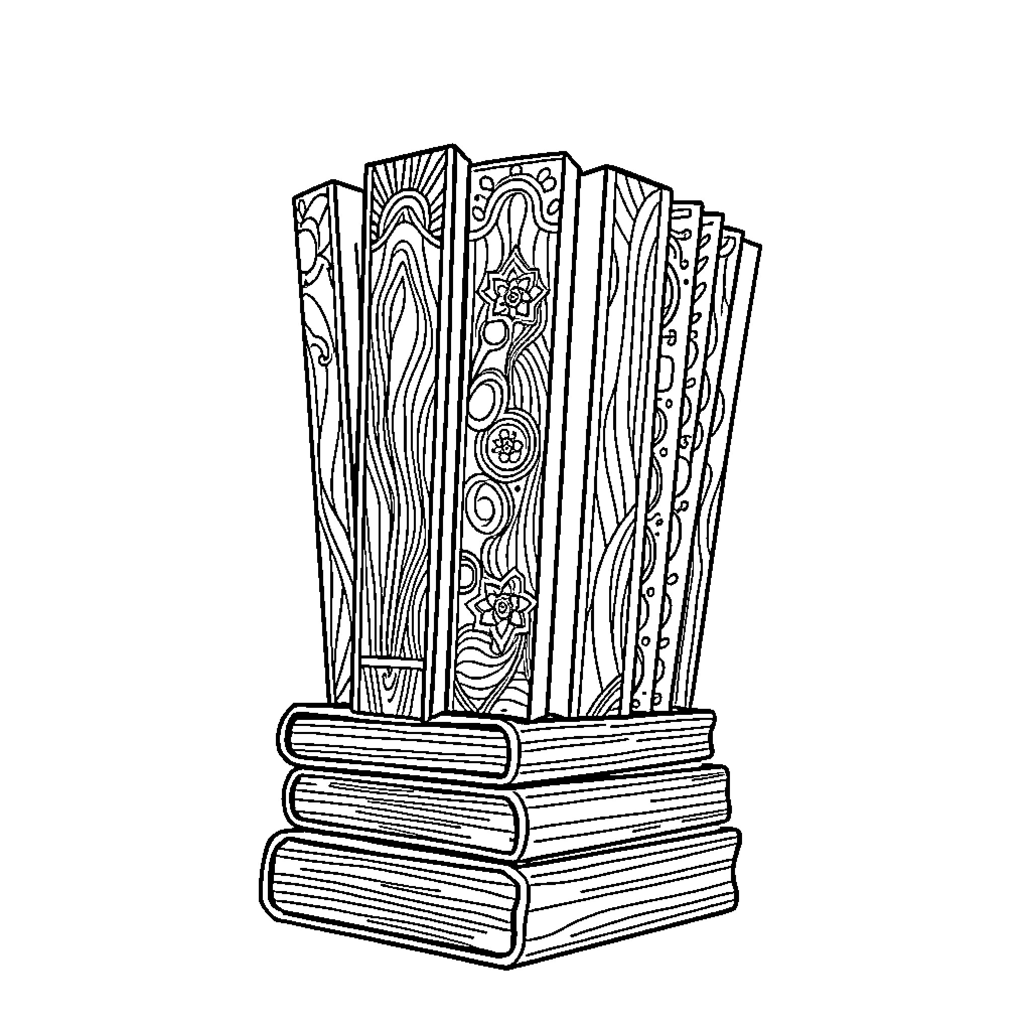 Bookmark of Stacked Decorative Books Coloring Page (free black-and-white line drawing printable PDF for all, from beginners to advanced learners, including children, teens, adults, and seniors)