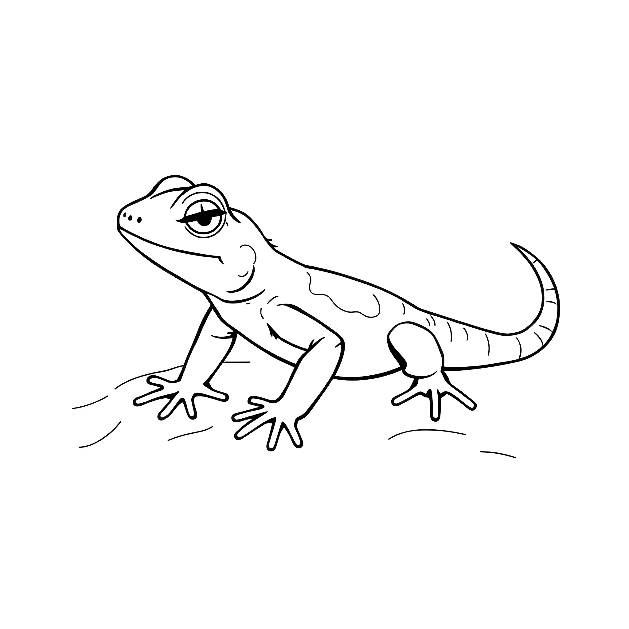 Gecko exploring the outdoors Coloring Page (free black-and-white line drawing printable PDF for all, from beginners to advanced learners, including children, teens, adults, and seniors)