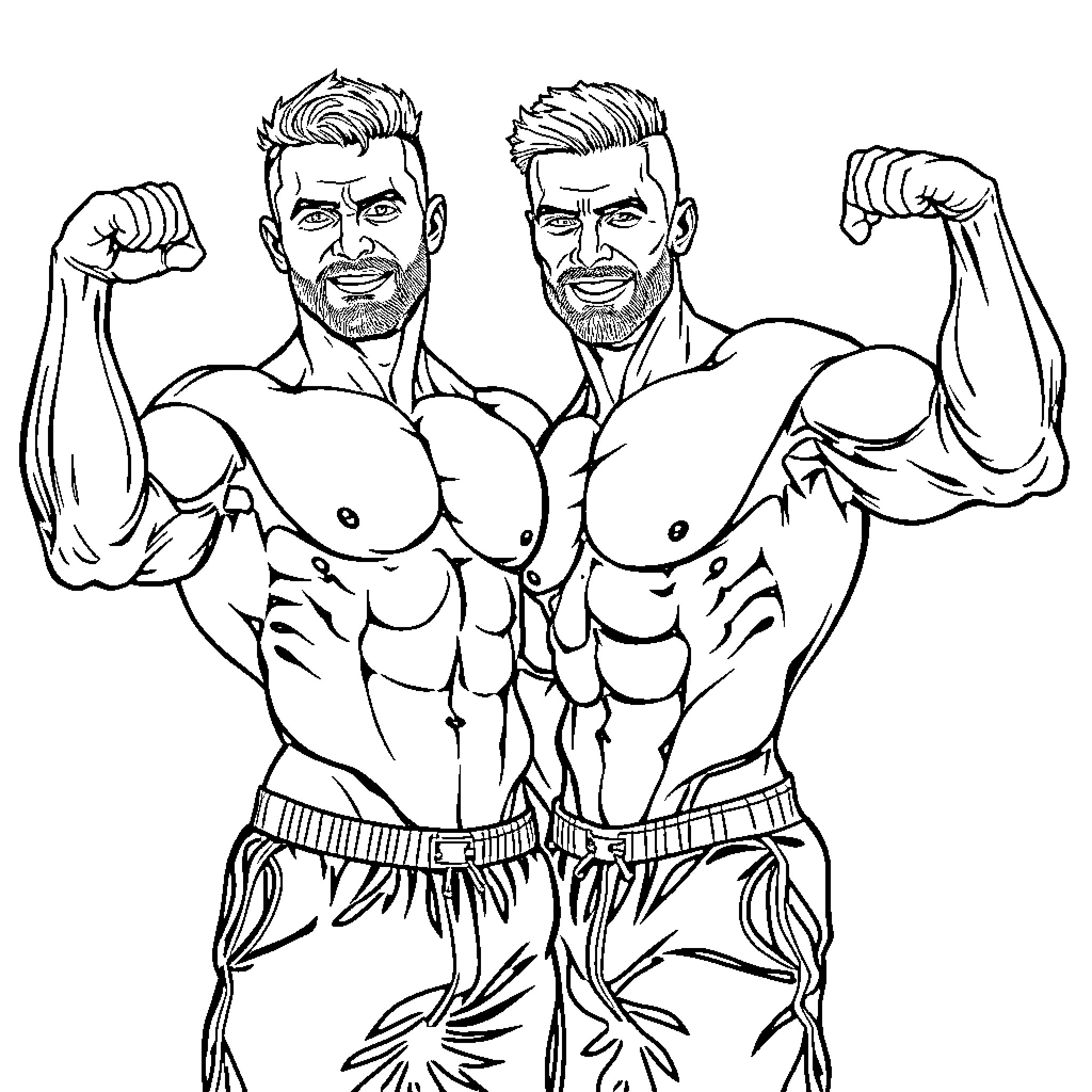 Bodybuilder showcasing muscular physique and strength Coloring Page (free black-and-white line drawing printable PDF for all, from beginners to advanced learners, including children, teens, adults, and seniors)