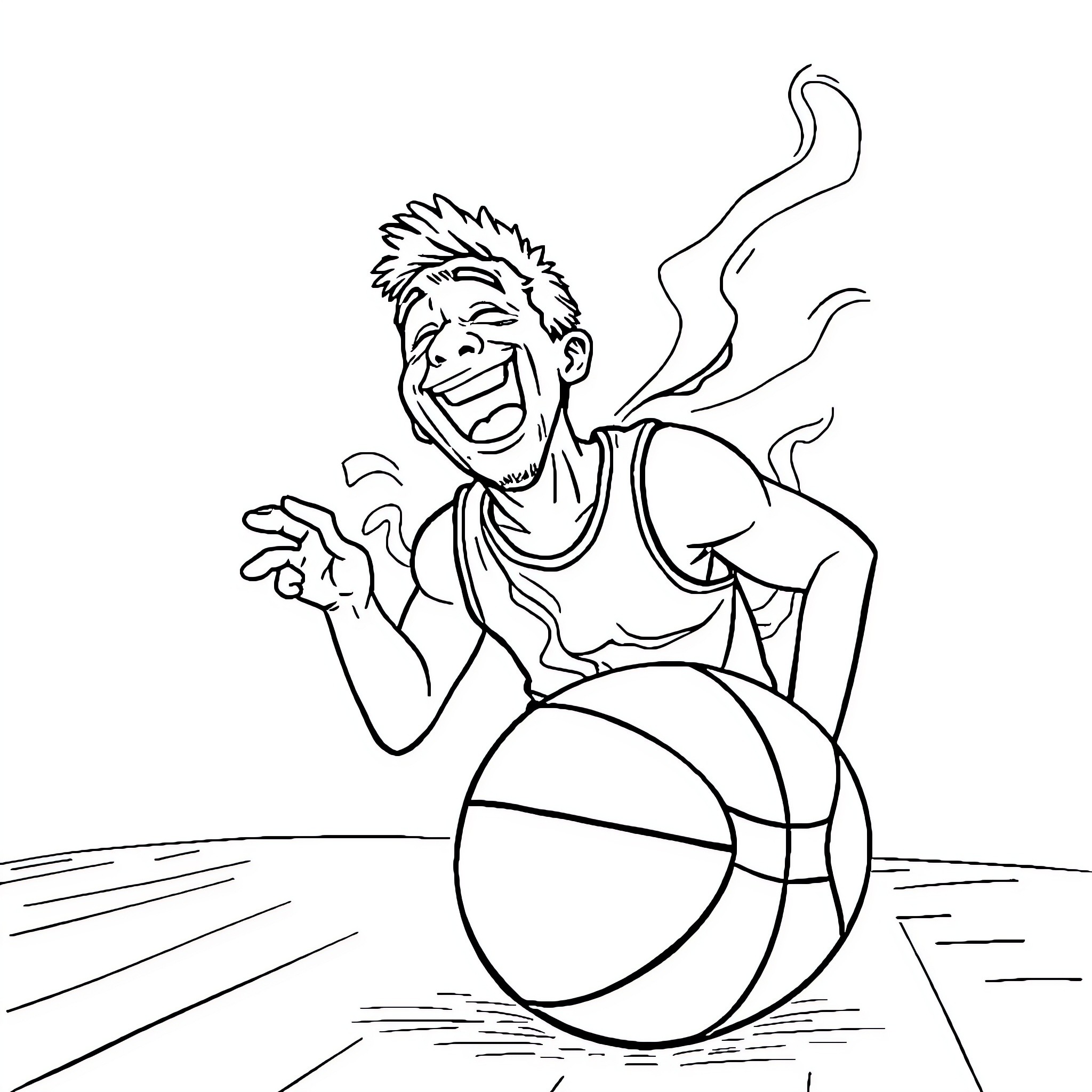 Man playing basketball with enthusiasm Coloring Page (free black-and-white line drawing printable PDF for all, from beginners to advanced learners, including children, teens, adults, and seniors)