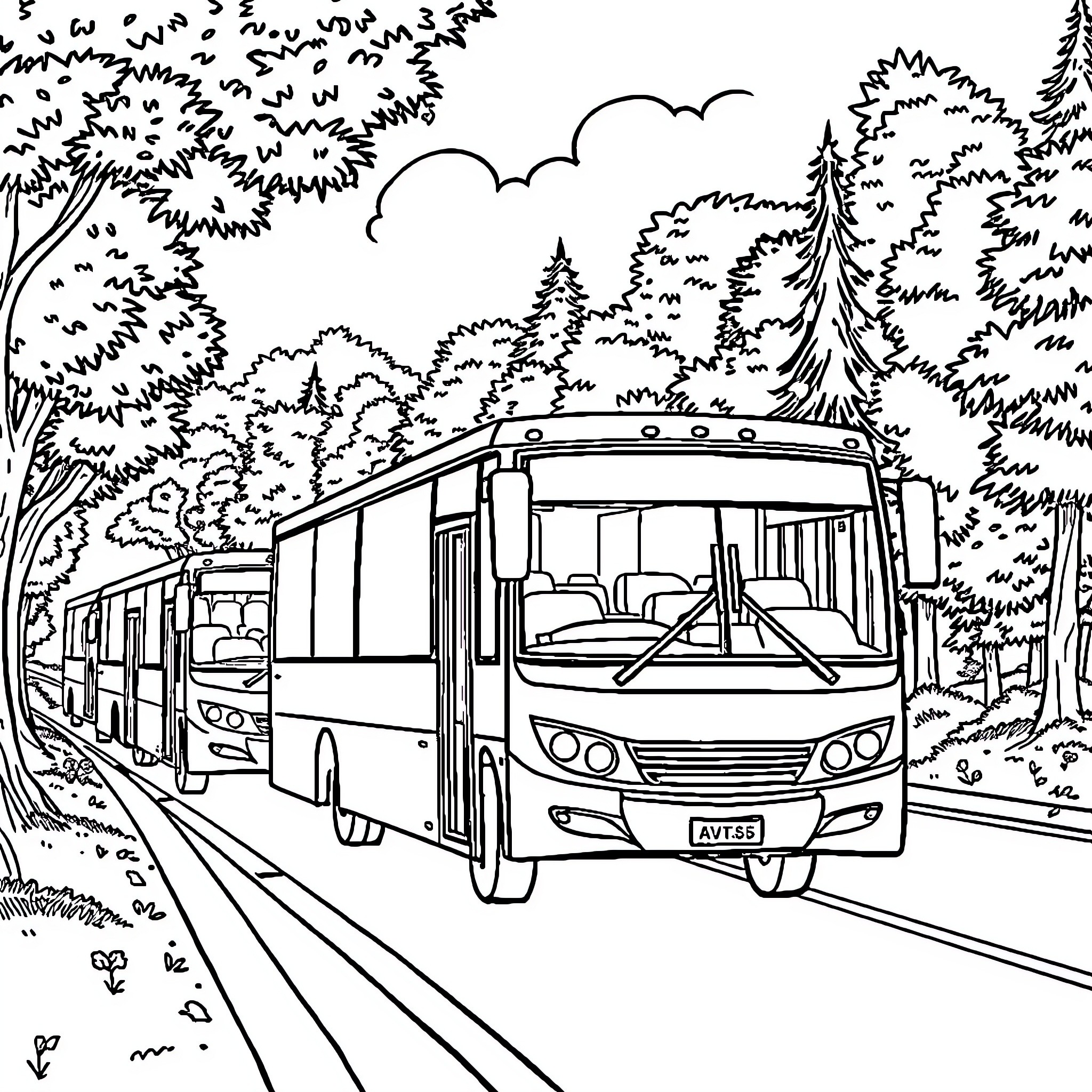 Labubu's adventure on the forest train Coloring Page (free black-and-white line drawing printable PDF for all, from beginners to advanced learners, including children, teens, adults, and seniors)