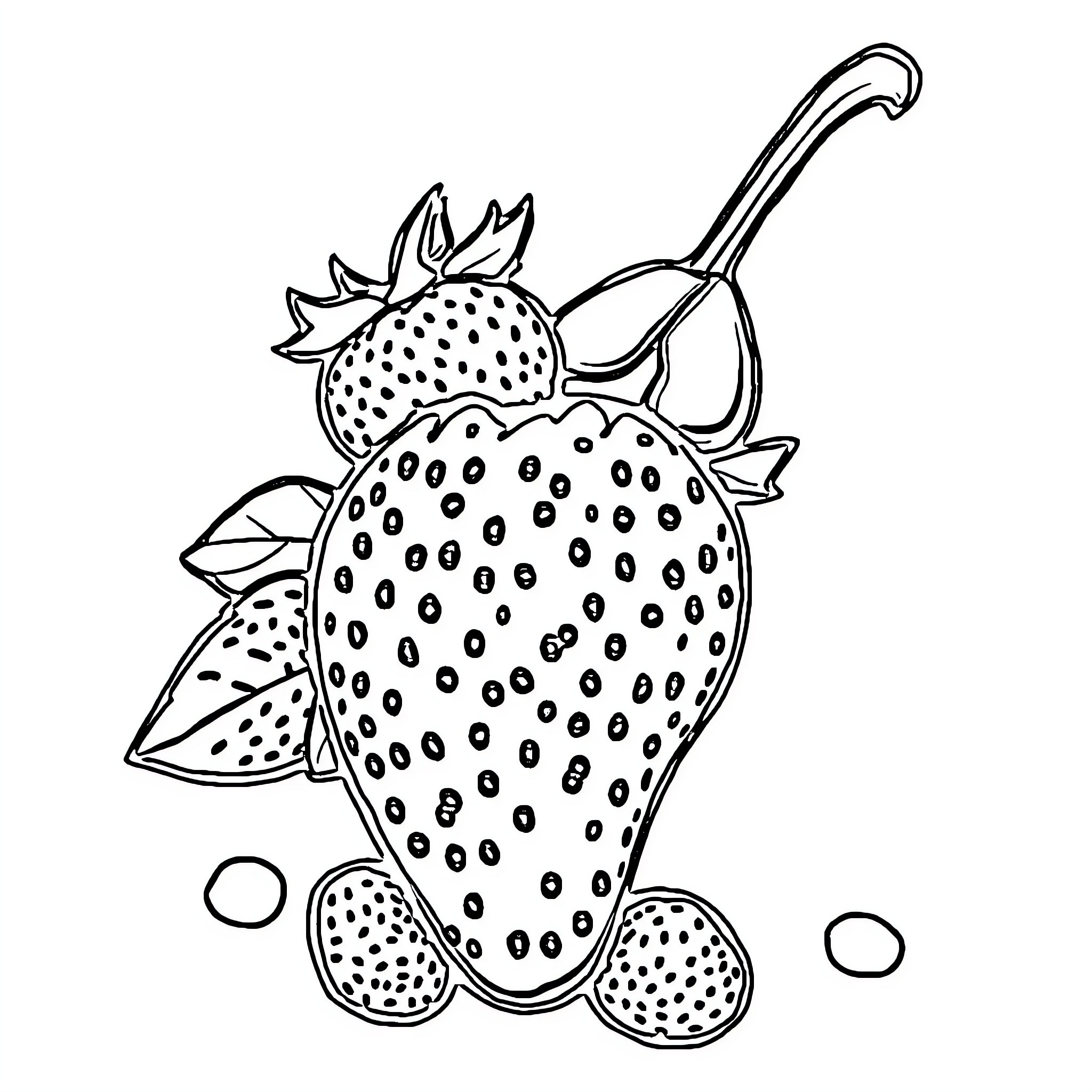 Strawberry Lollipop with Polka Dots Coloring Page (free black-and-white line drawing printable PDF for all, from beginners to advanced learners, including children, teens, adults, and seniors)
