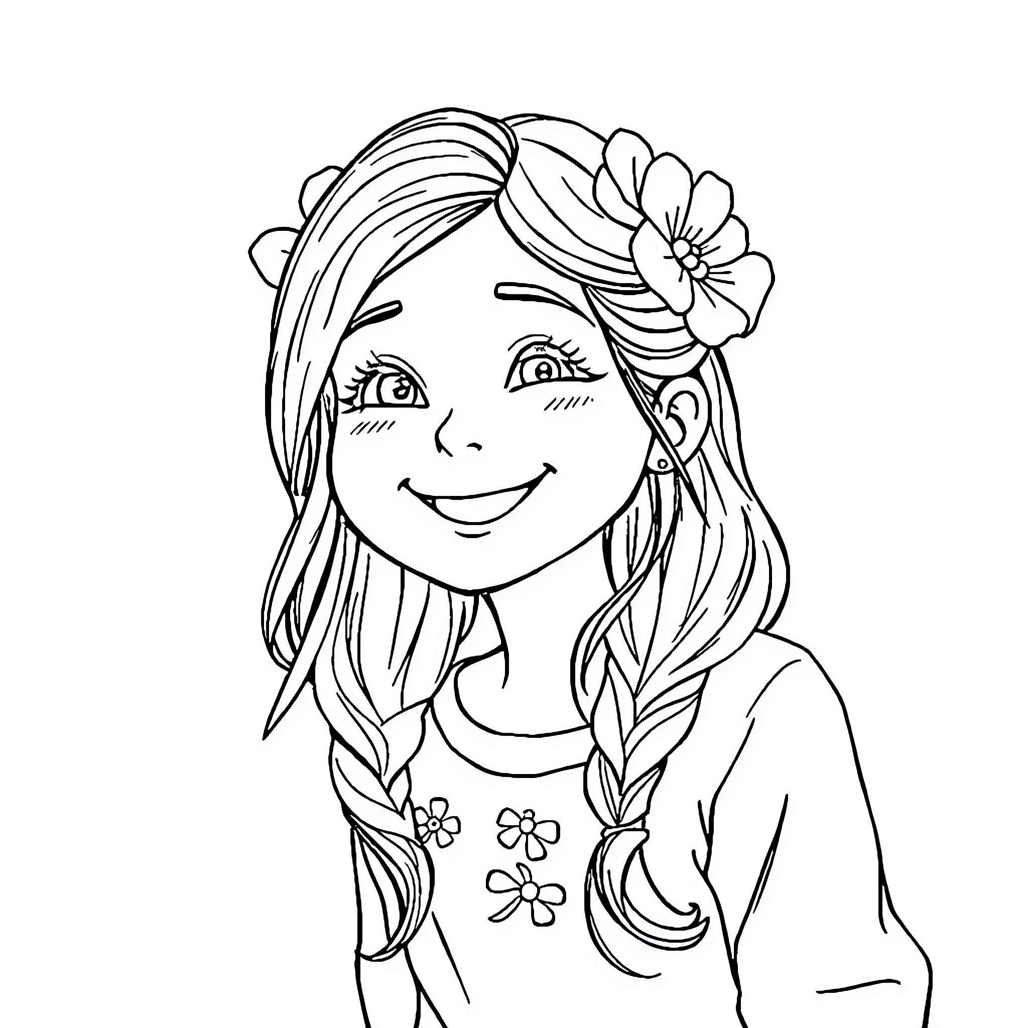 Mayssae's Cheerful Floral Expression Coloring Page (free black-and-white line drawing printable PDF for all, from beginners to advanced learners, including children, teens, adults, and seniors)