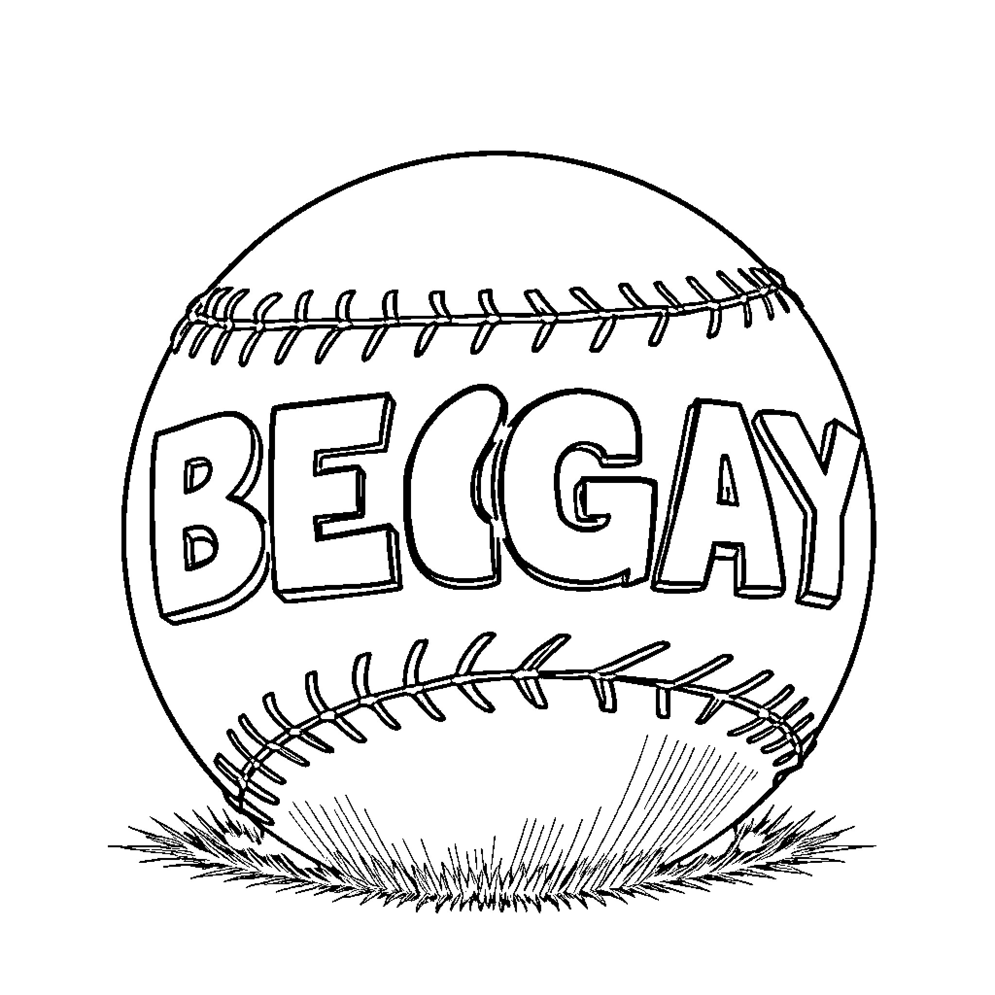 Softball with 'BEGGAY' lettering Coloring Page (free black-and-white line drawing printable PDF for all, from beginners to advanced learners, including children, teens, adults, and seniors)