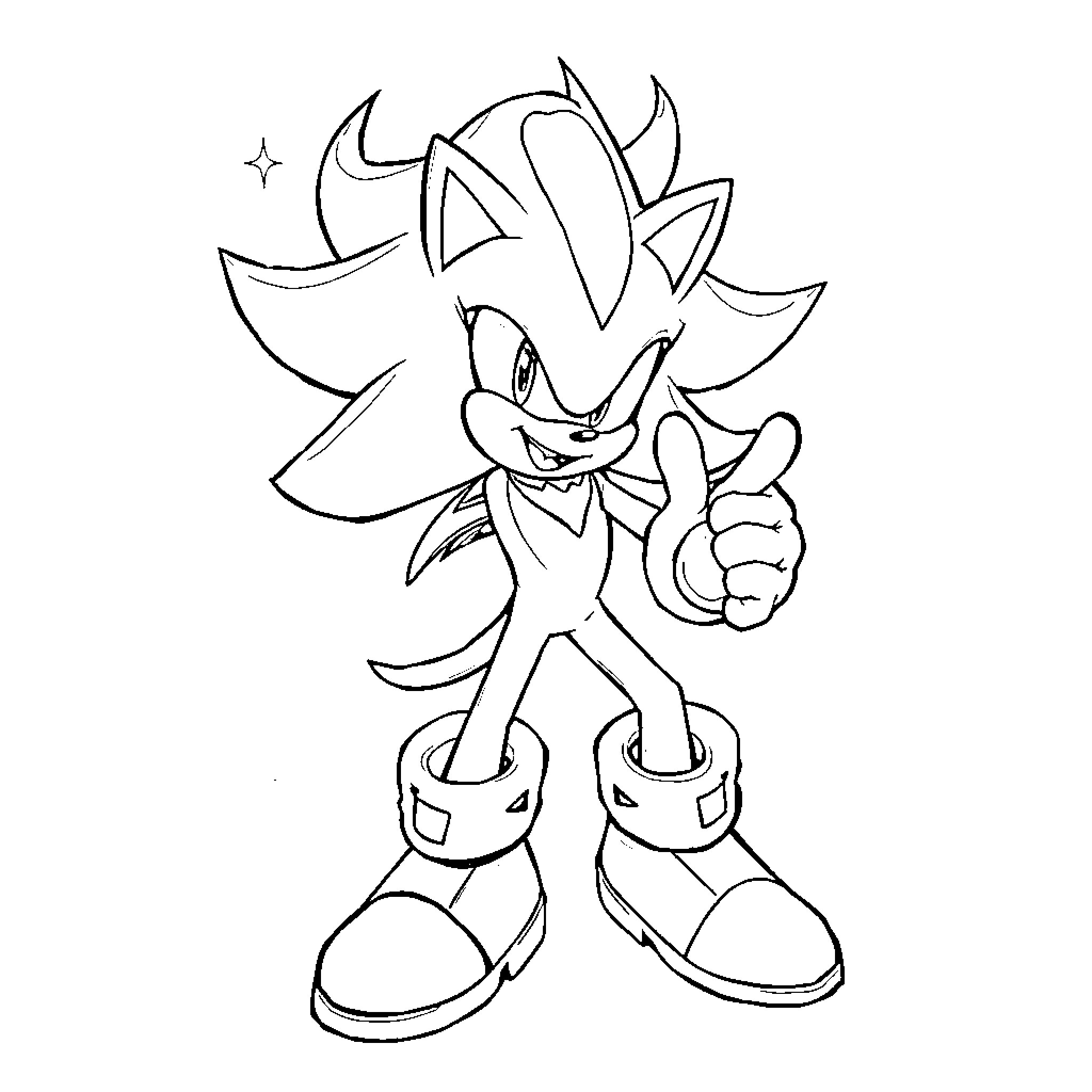 Sonic the Hedgehog giving a thumbs up Coloring Page (free black-and-white line drawing printable PDF for all, from beginners to advanced learners, including children, teens, adults, and seniors)