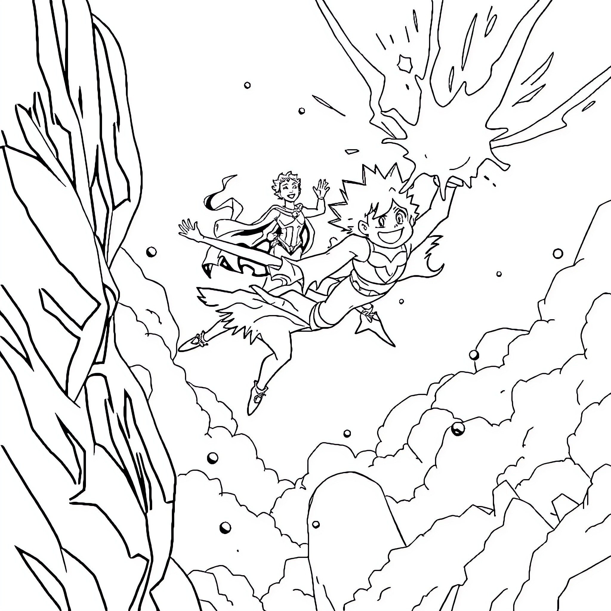 Luz Noceda adventuring through the magical realm Coloring Page (free black-and-white line drawing printable PDF for all, from beginners to advanced learners, including children, teens, adults, and seniors)