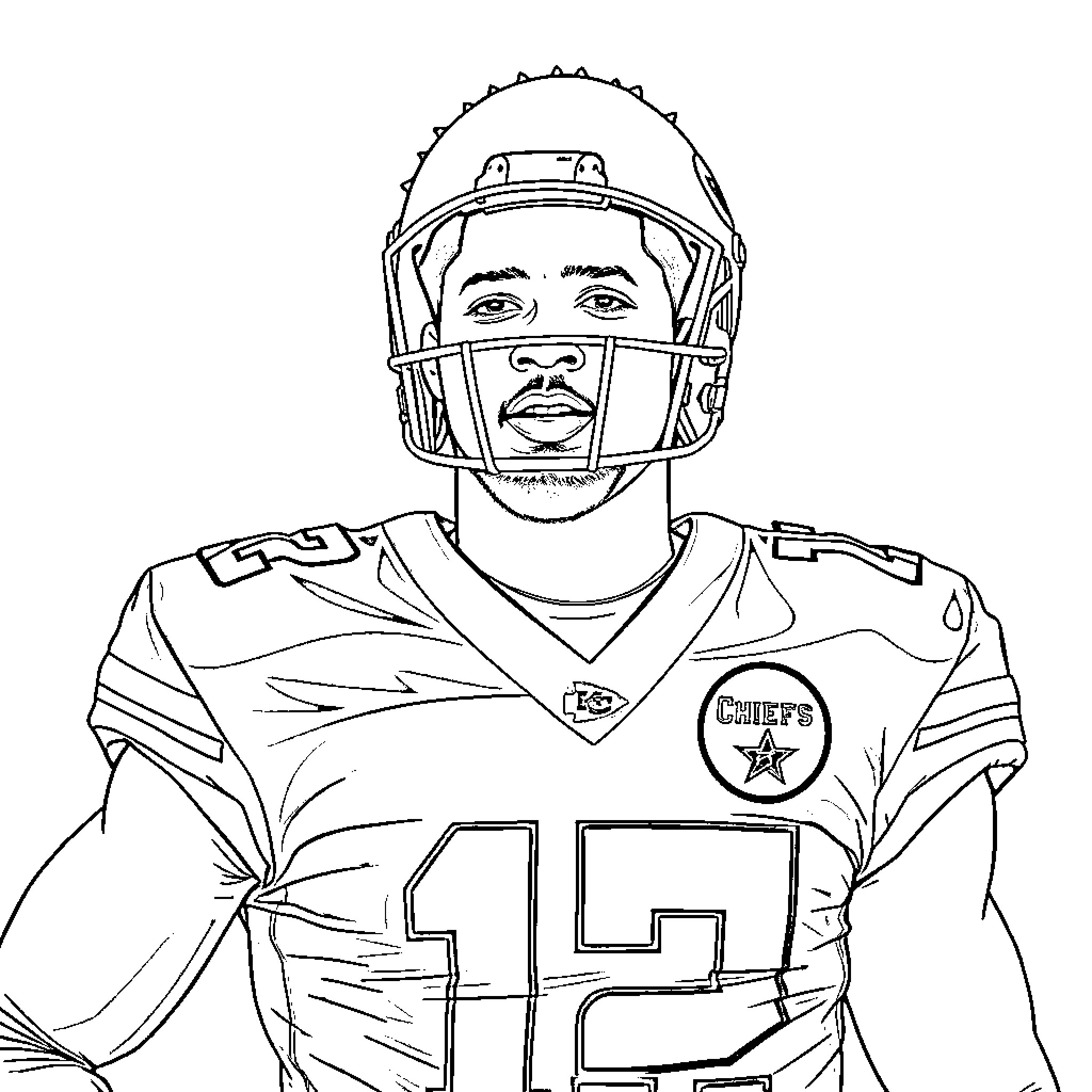 Jordan Love in Football Gear Posing Coloring Page (free black-and-white line drawing printable PDF for all, from beginners to advanced learners, including children, teens, adults, and seniors)