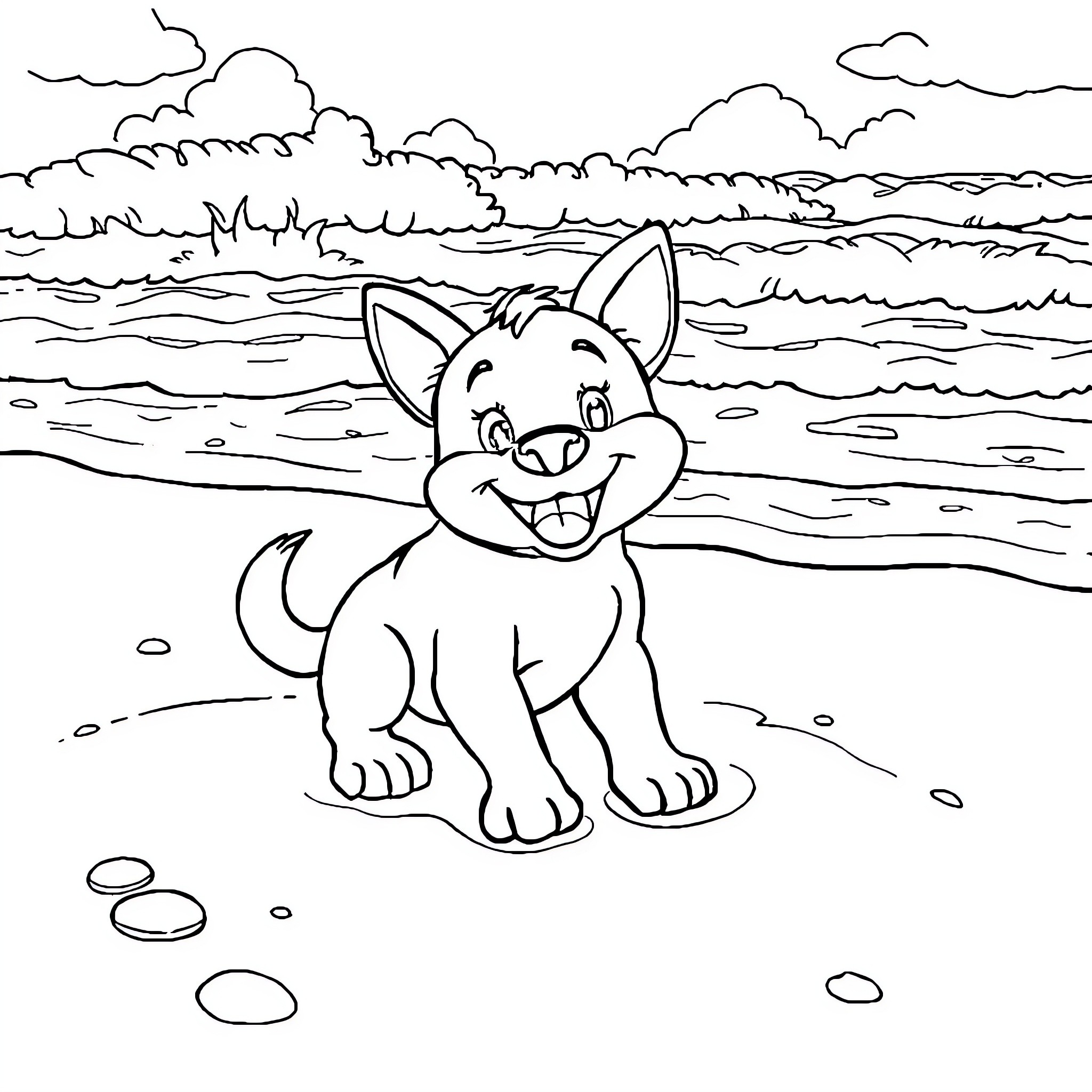 Bluey's Beach Adventure Coloring Page (free black-and-white line drawing printable PDF for all, from beginners to advanced learners, including children, teens, adults, and seniors)