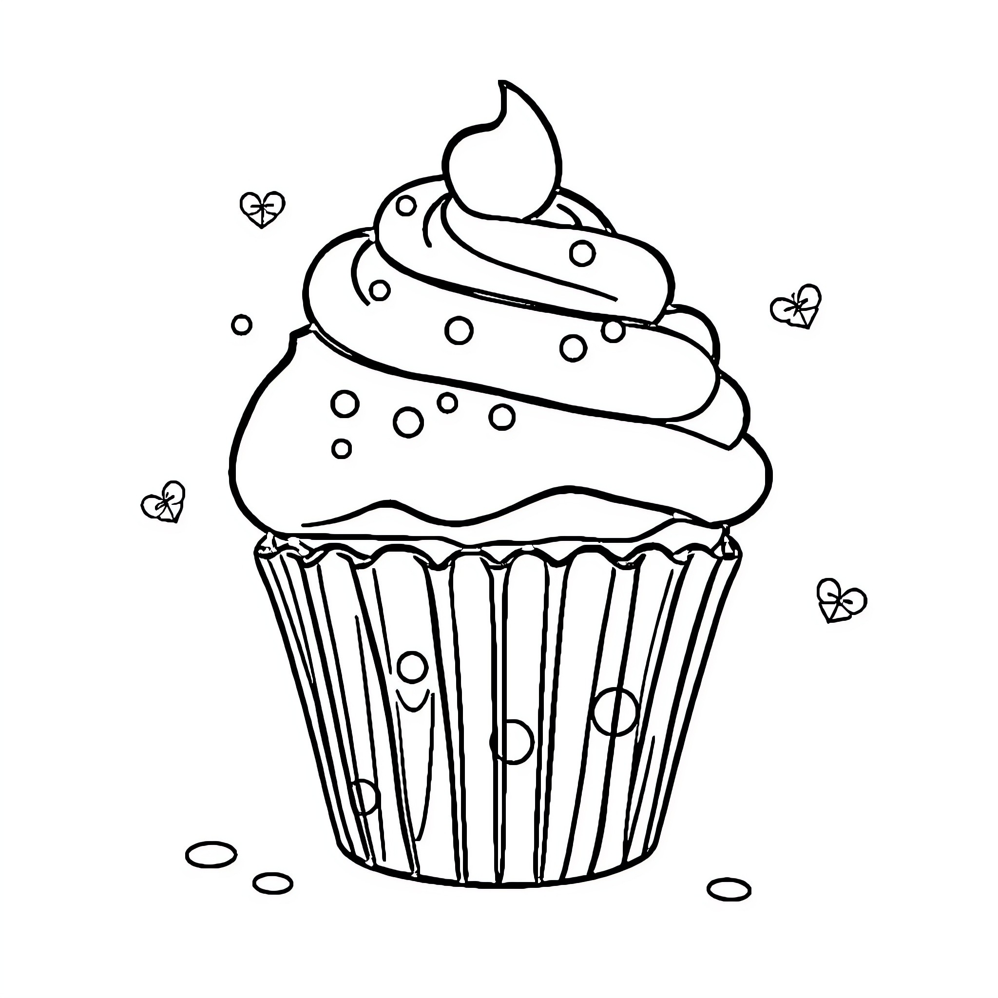 Cupcake with sweet frosting and sprinkles Coloring Page (free black-and-white line drawing printable PDF for all, from beginners to advanced learners, including children, teens, adults, and seniors)