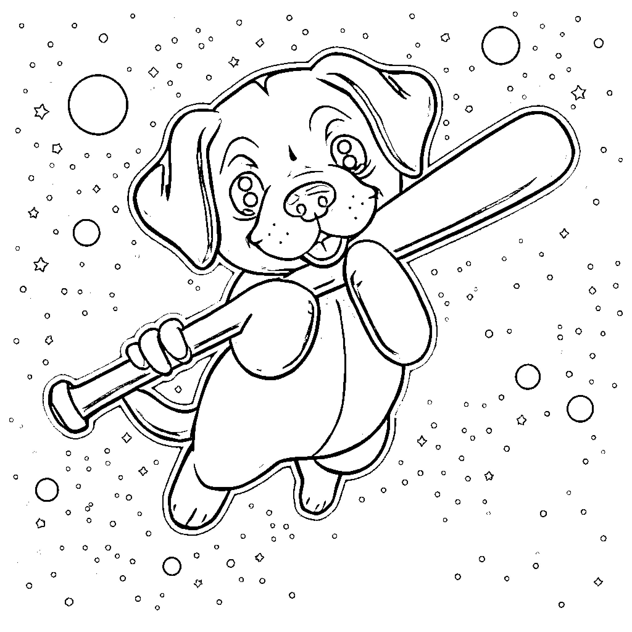 Lab animal playing with a toy on a snowy day Coloring Page (free black-and-white line drawing printable PDF for all, from beginners to advanced learners, including children, teens, adults, and seniors)