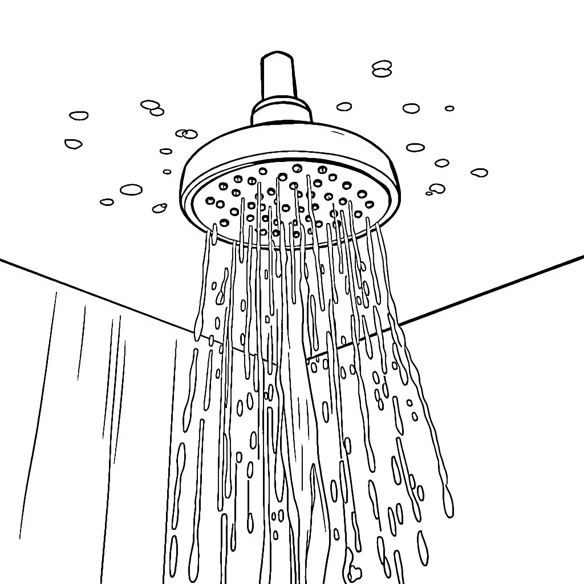 Squirting shower head spraying water Coloring Page (free black-and-white line drawing printable PDF for all, from beginners to advanced learners, including children, teens, adults, and seniors)