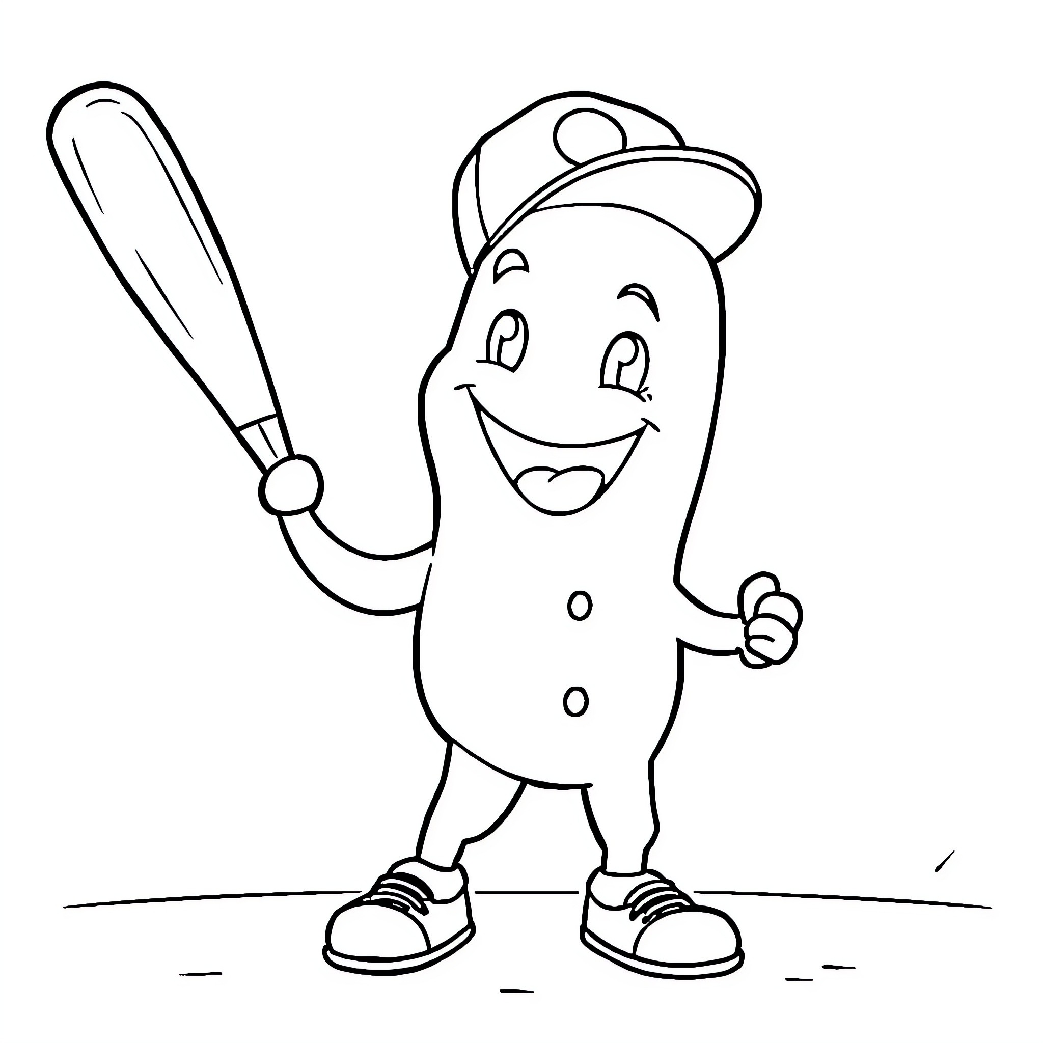 Tralaleo happy baseball character smiling Coloring Page (free black-and-white line drawing printable PDF for all, from beginners to advanced learners, including children, teens, adults, and seniors)