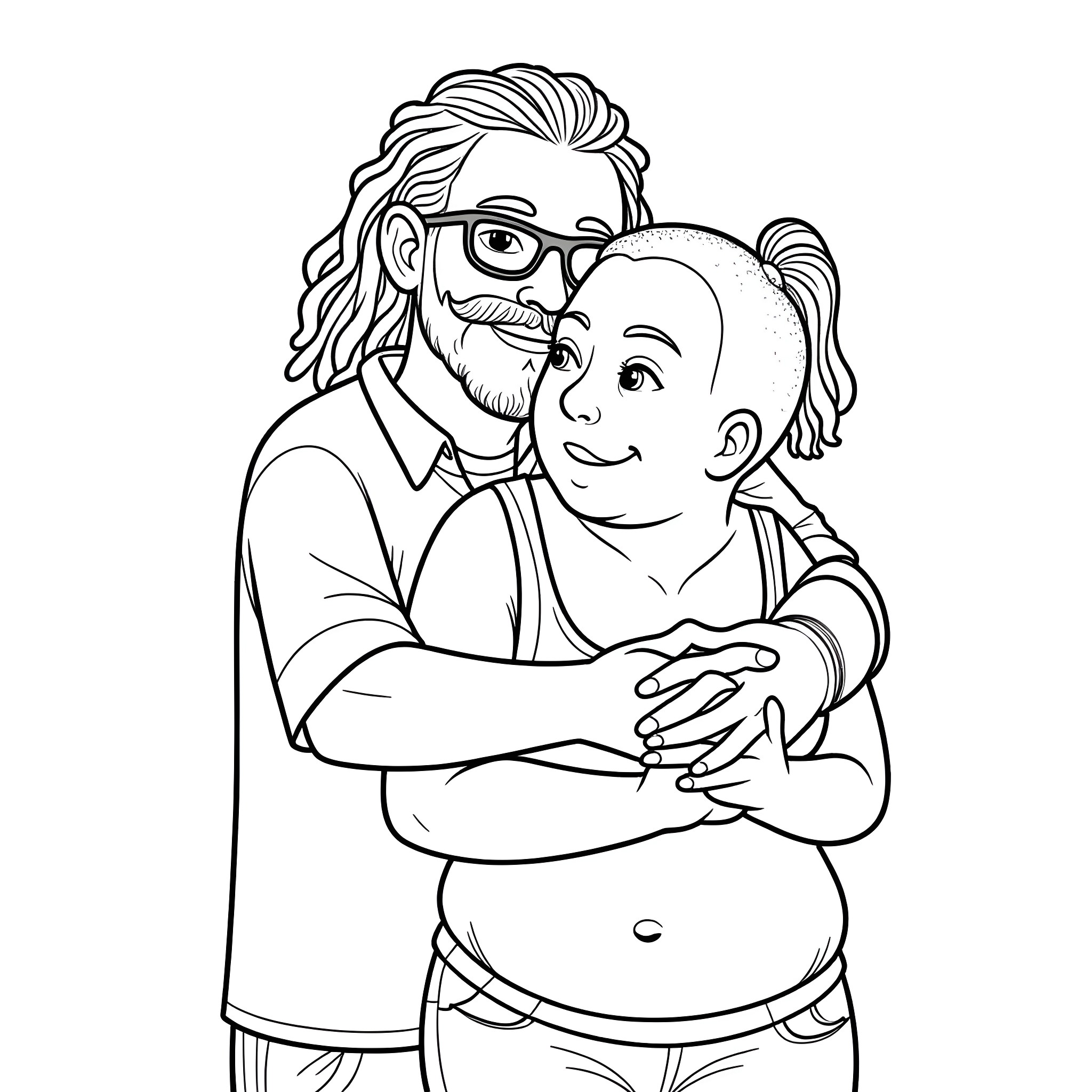 Man and Woman Embracing Affectionately Coloring Page (free black-and-white line drawing printable PDF for all, from beginners to advanced learners, including children, teens, adults, and seniors)