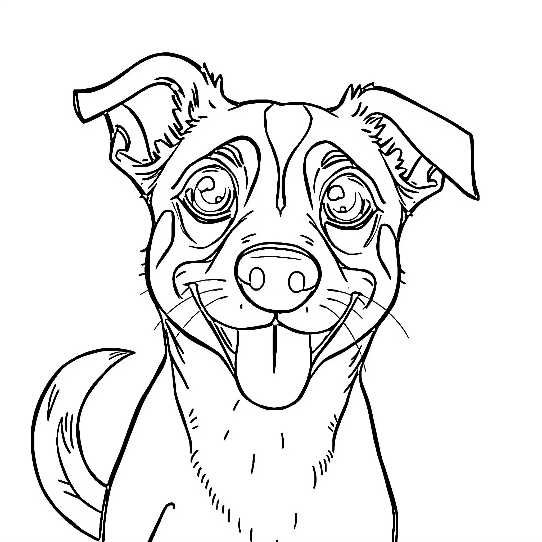 Dog with a joyful expression Coloring Page (free black-and-white line drawing printable PDF for all, from beginners to advanced learners, including children, teens, adults, and seniors)