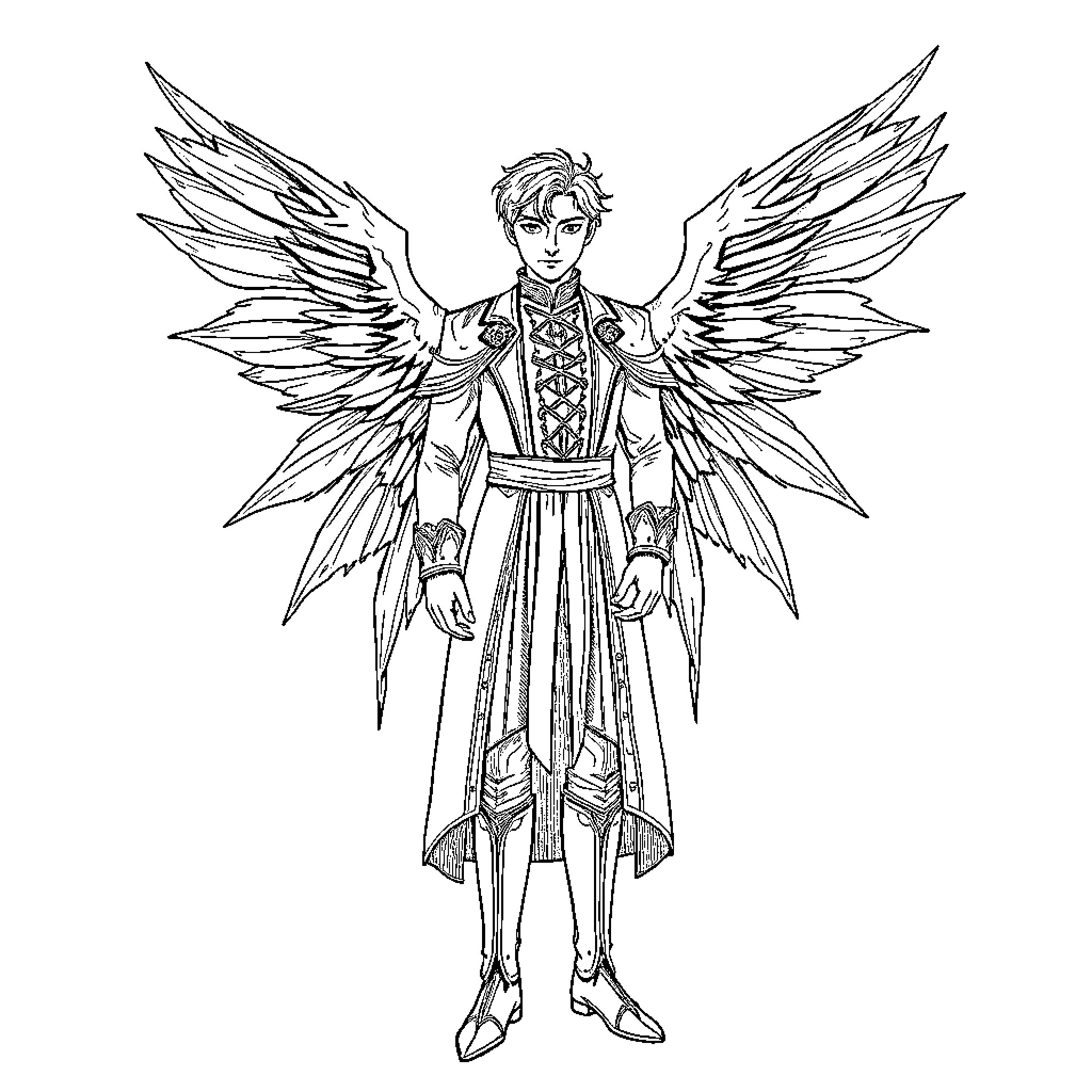 Rhysand's Majestic Winged Attire Coloring Page (free black-and-white line drawing printable PDF for all, from beginners to advanced learners, including children, teens, adults, and seniors)
