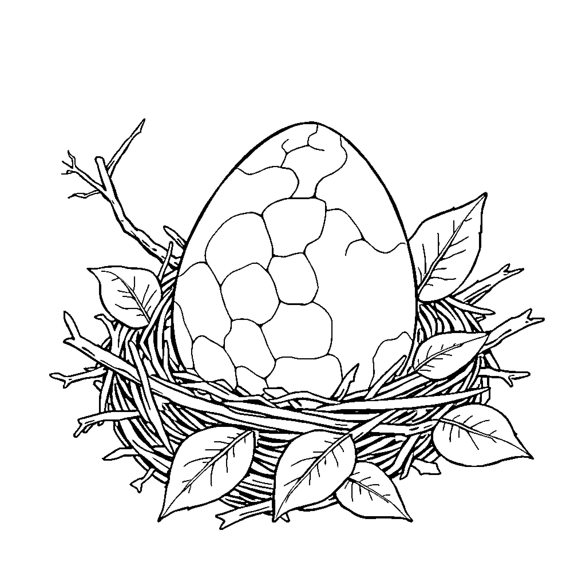 Dragon Egg in a Cozy Nest Coloring Page (free black-and-white line drawing printable PDF for all, from beginners to advanced learners, including children, teens, adults, and seniors)
